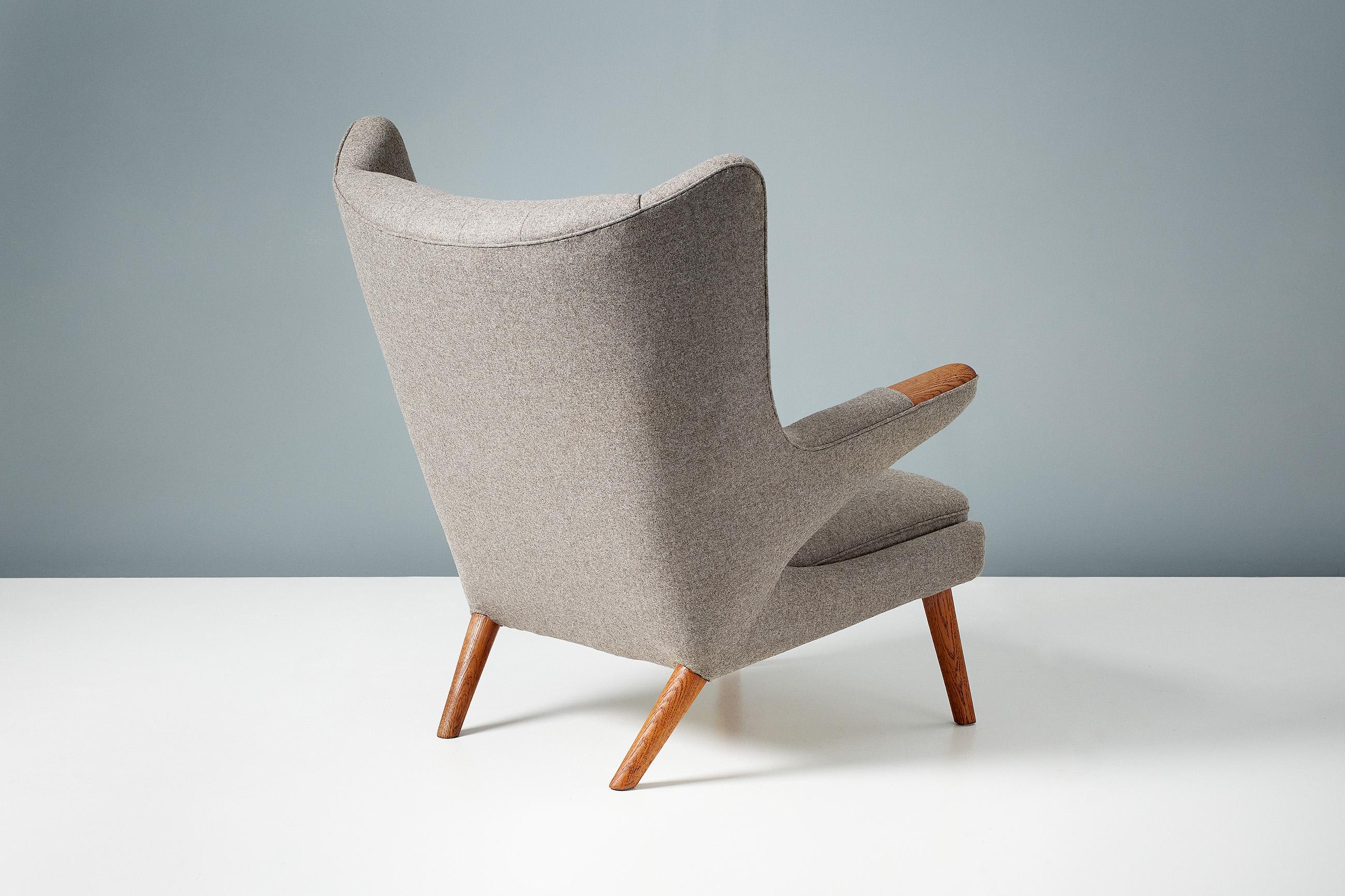 Danish Hans Wegner AP-19 Papa Bear Chair in Grey Wool Fabric