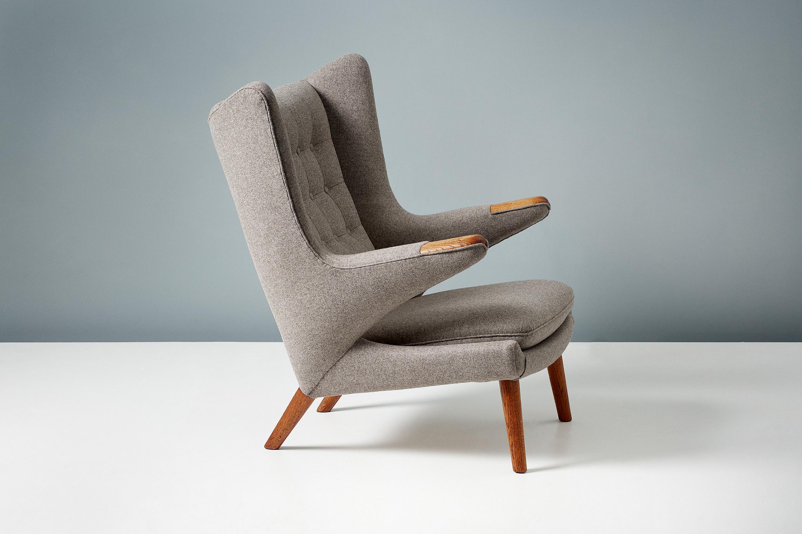 Mid-20th Century Hans Wegner AP-19 Papa Bear Chair in Grey Wool Fabric