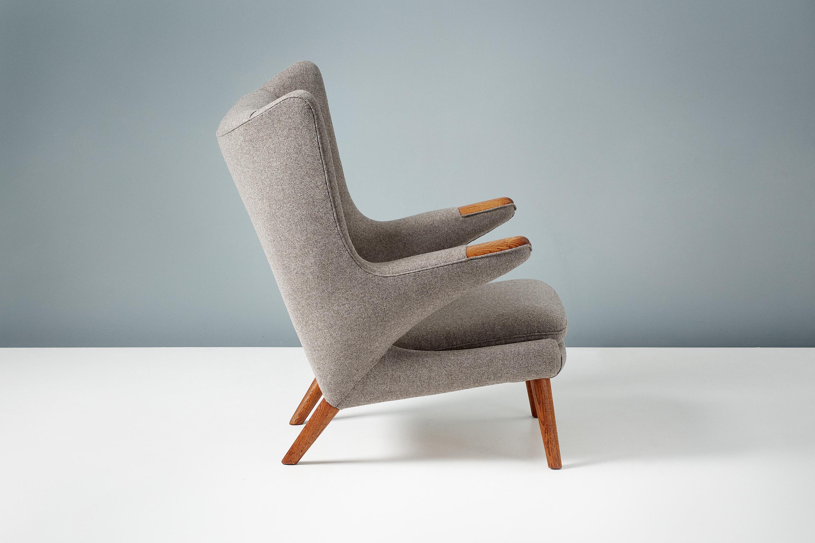 Hans Wegner AP-19 Papa Bear Chair in Grey Wool Fabric 2