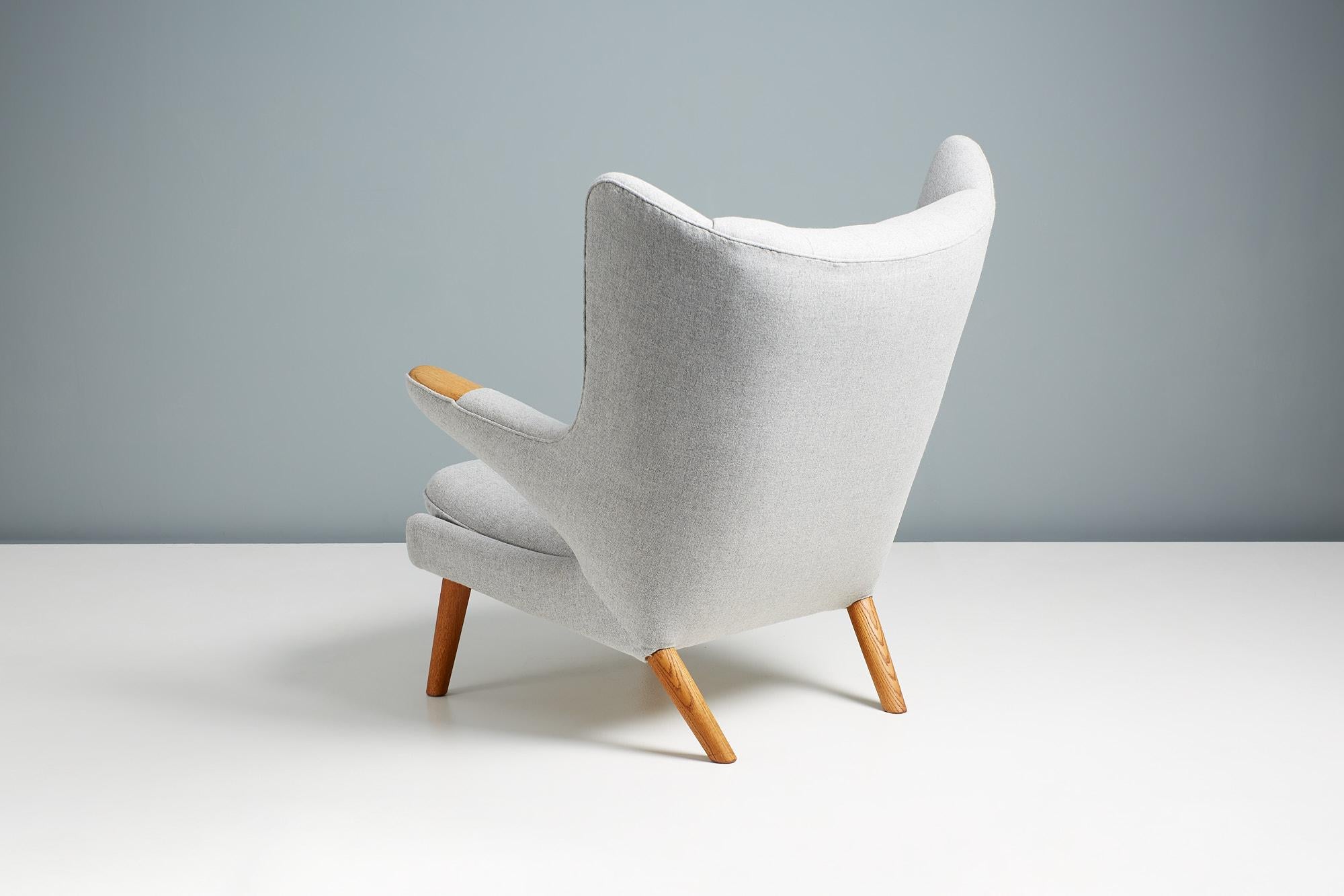 Mid-20th Century Hans Wegner AP-19 Papa Bear Chair in Grey Wool Fabric For Sale