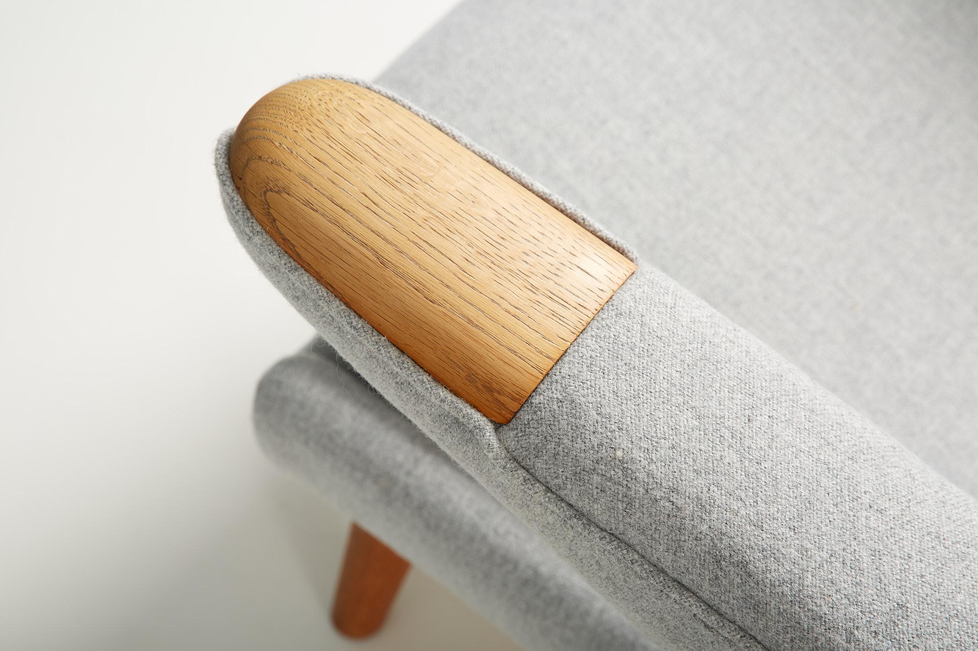 Hans Wegner AP-19 Papa Bear Chair in Grey Wool Fabric For Sale 1