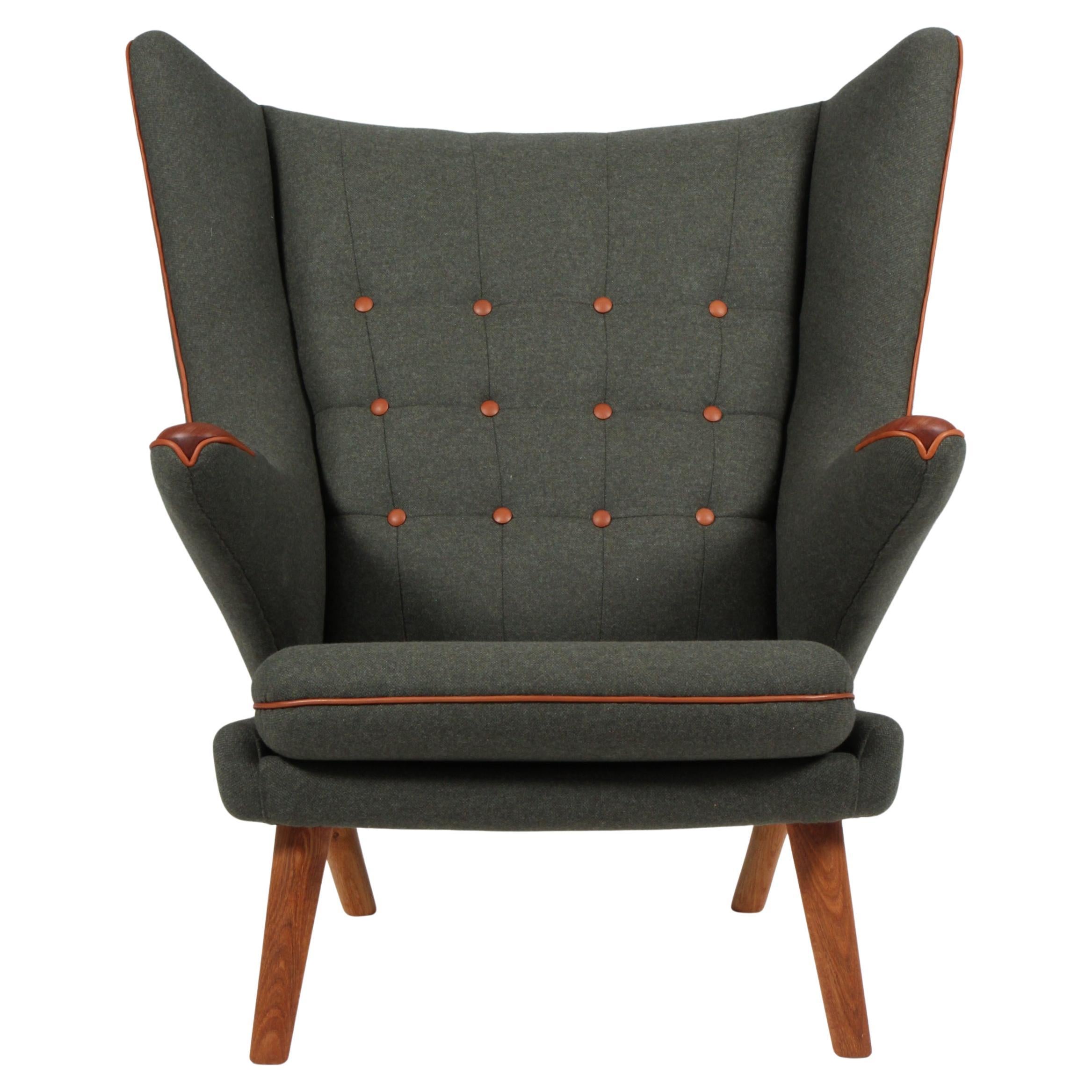 Hans Wegner AP-19 Papa Bear Chair in wool and full grain leather