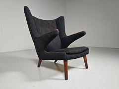 Hans Wegner AP-19 Papa Bear Lounge chair in Grey wool, 1950s
