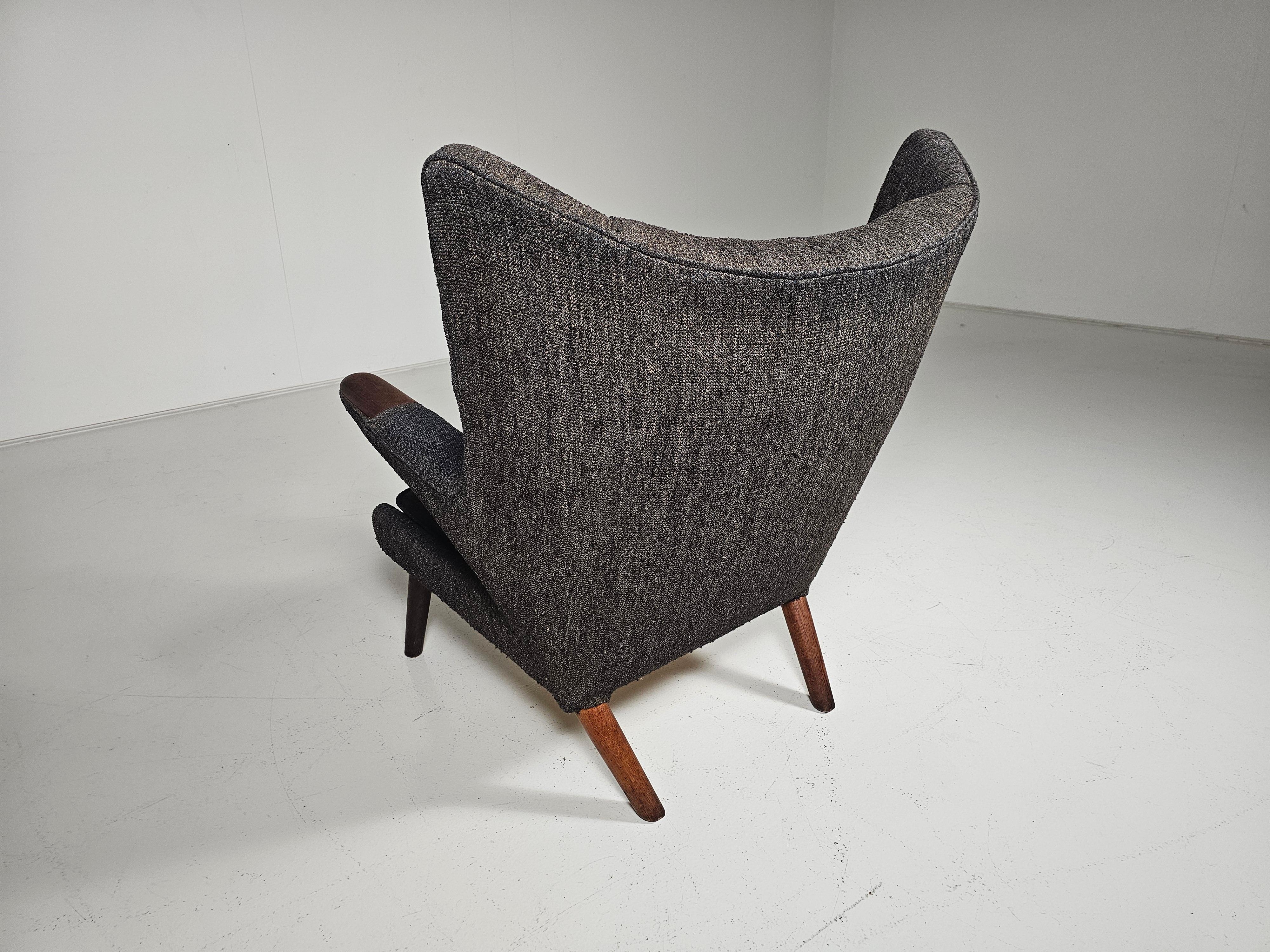 European Hans Wegner AP-19 Papa Bear Lounge chair in Grey wool, 1950s