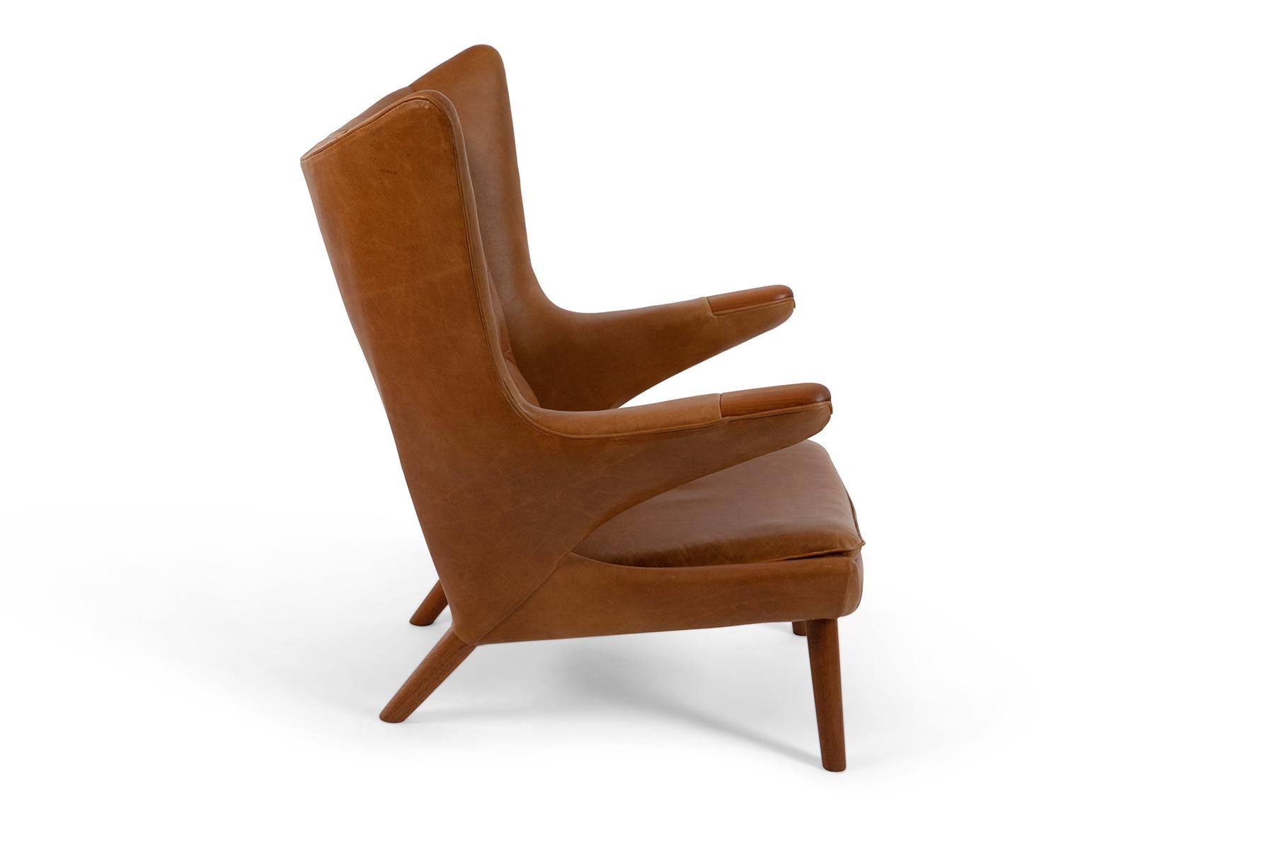 Mid-Century Modern Hans Wegner A.P. Stolen Leather Papa Bear Chairs and Ottoman