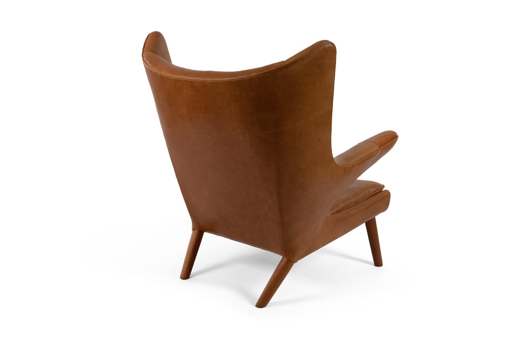 Danish Hans Wegner A.P. Stolen Leather Papa Bear Chairs and Ottoman