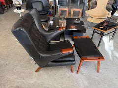Hans Wegner A.P. Stolen Papa Bear Chair AP-19 & Ottoman Redone in Black Leather