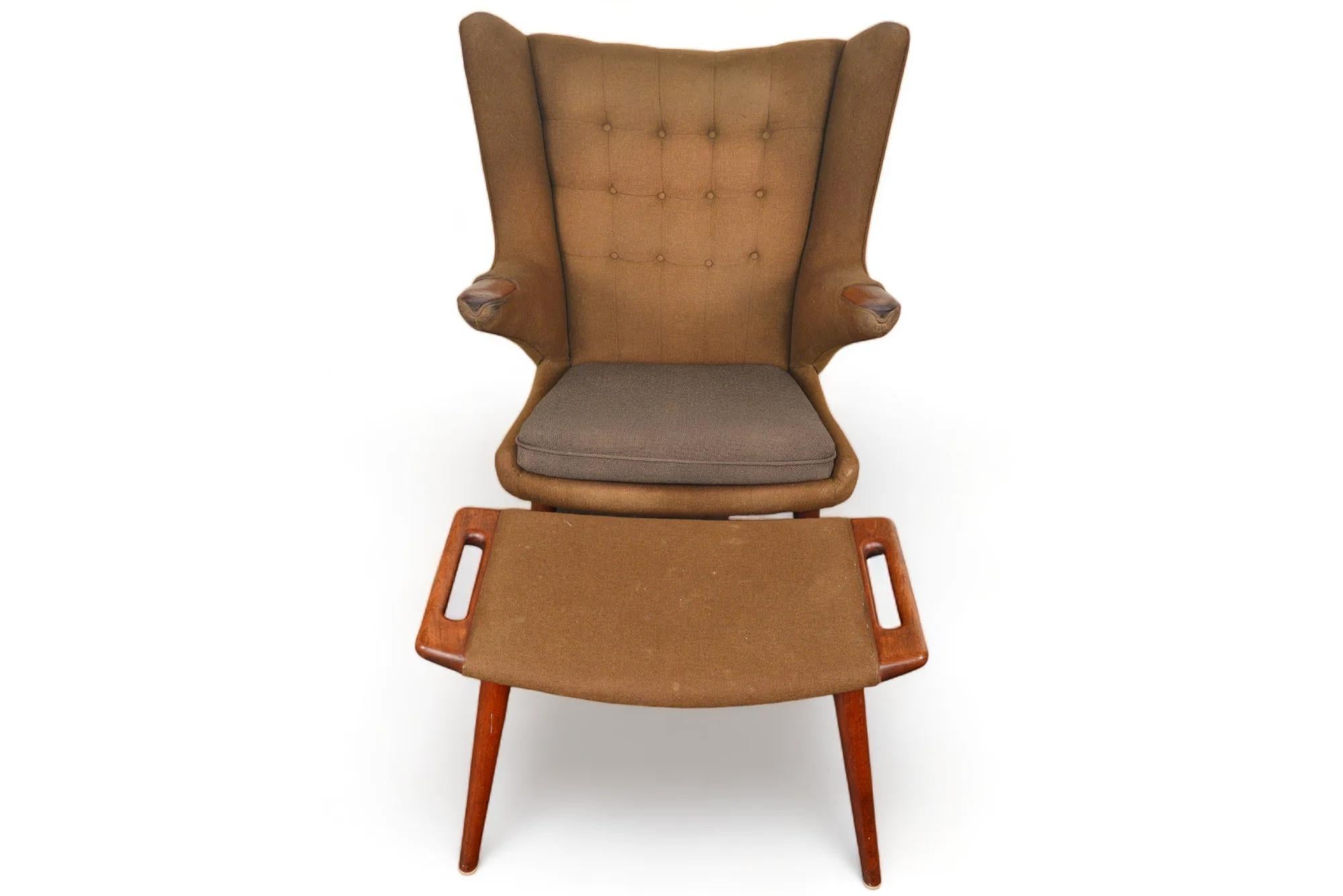 Hans Wegner Ap19 Papa Bear Chair + Ottoman For Sale 6