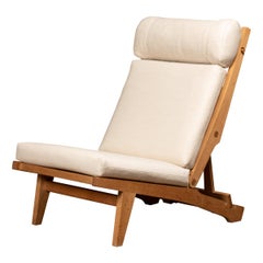 Hans Wegner Ap71 Lounge Chair Cadre en chêne et laine beige pour AP Stolen:: Danemark