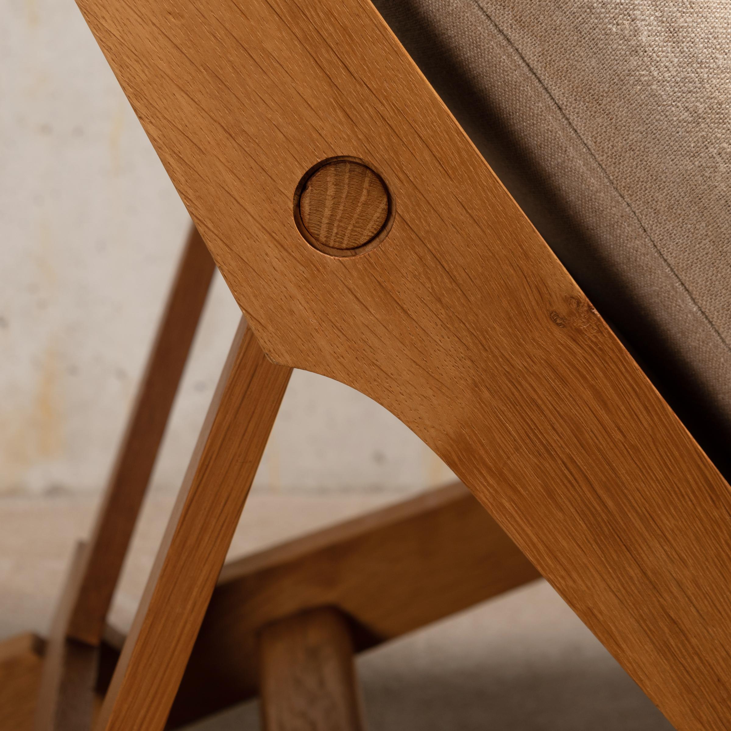 Hans Wegner Ap71 Lounge Chairs Oak Frame and Beige Canvas for AP Stolen, Denmark 4