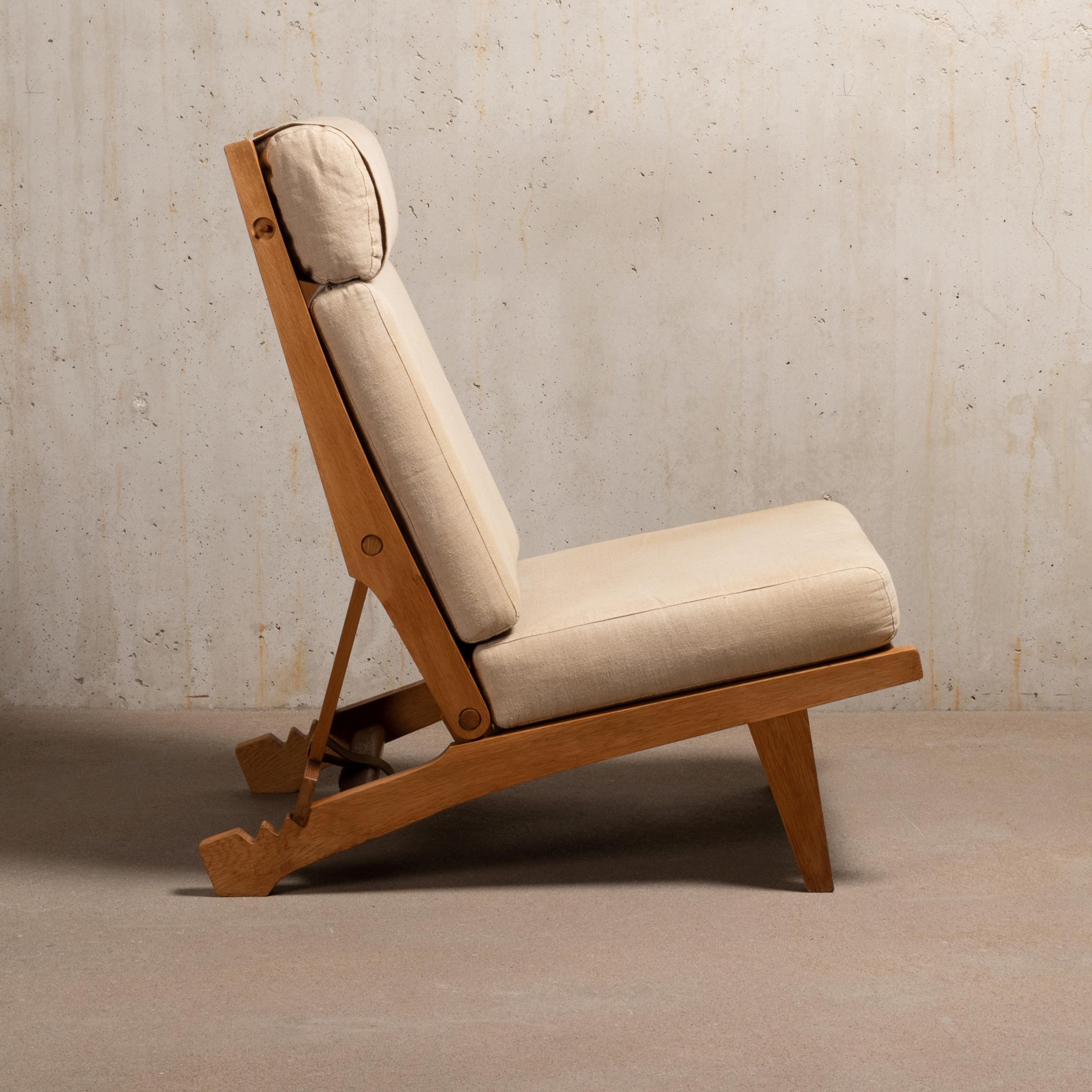 Fabric Hans Wegner Ap71 Lounge Chairs Oak Frame and Beige Canvas for AP Stolen, Denmark