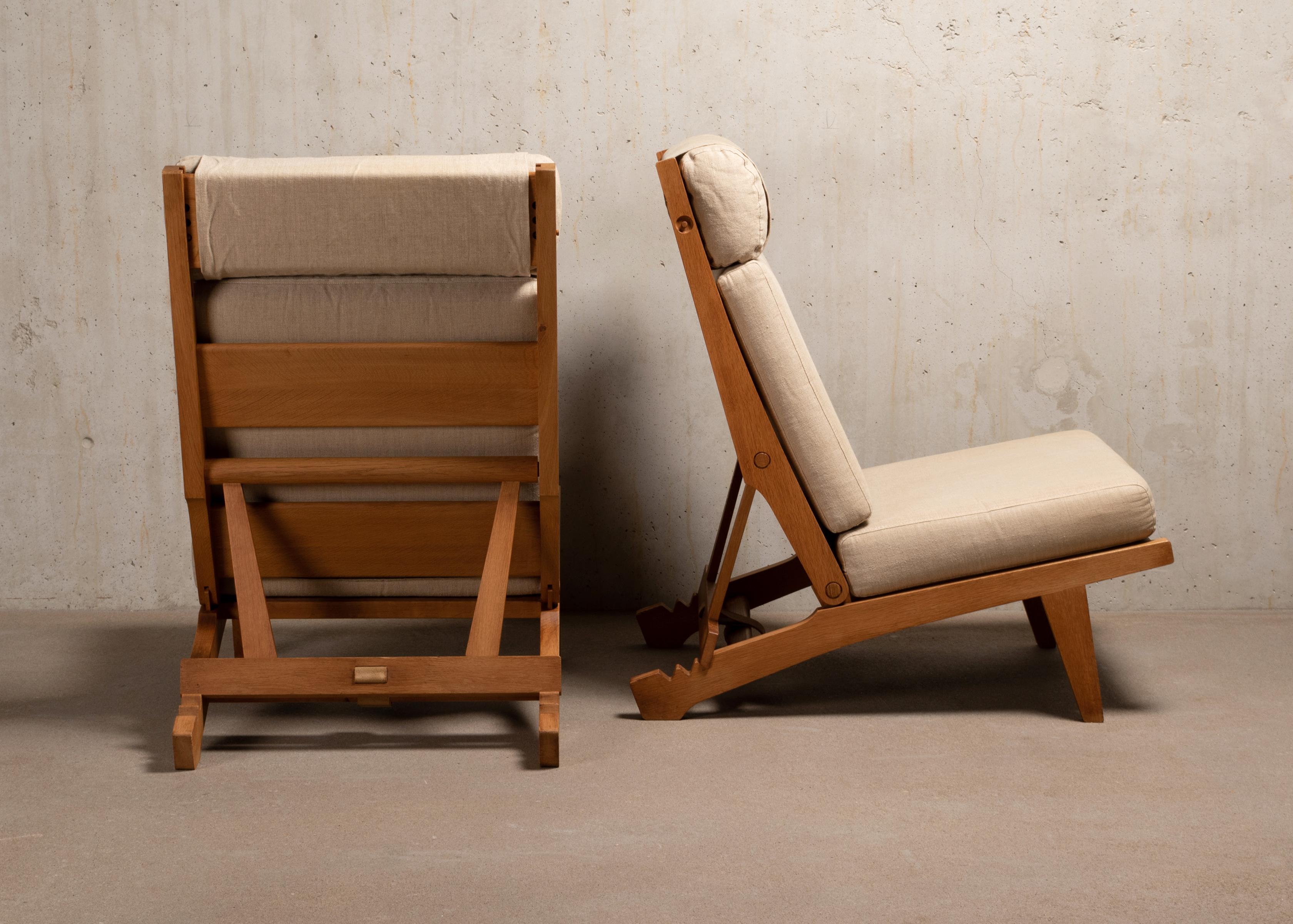 Danish Hans Wegner Ap71 Lounge Chairs Oak Frame and Canvas, AP Stolen (for Shawn, CA)