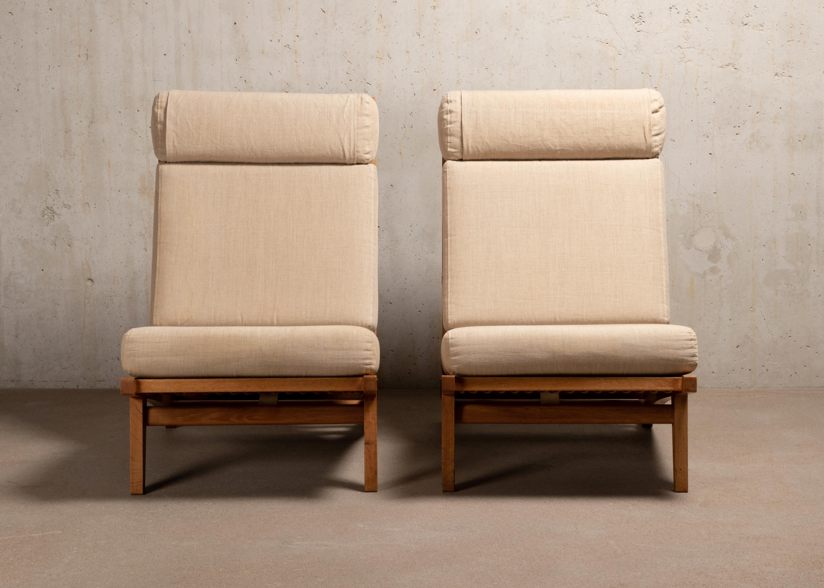 Mid-20th Century Hans Wegner Ap71 Lounge Chairs Oak Frame and Canvas, AP Stolen (for Shawn, CA)