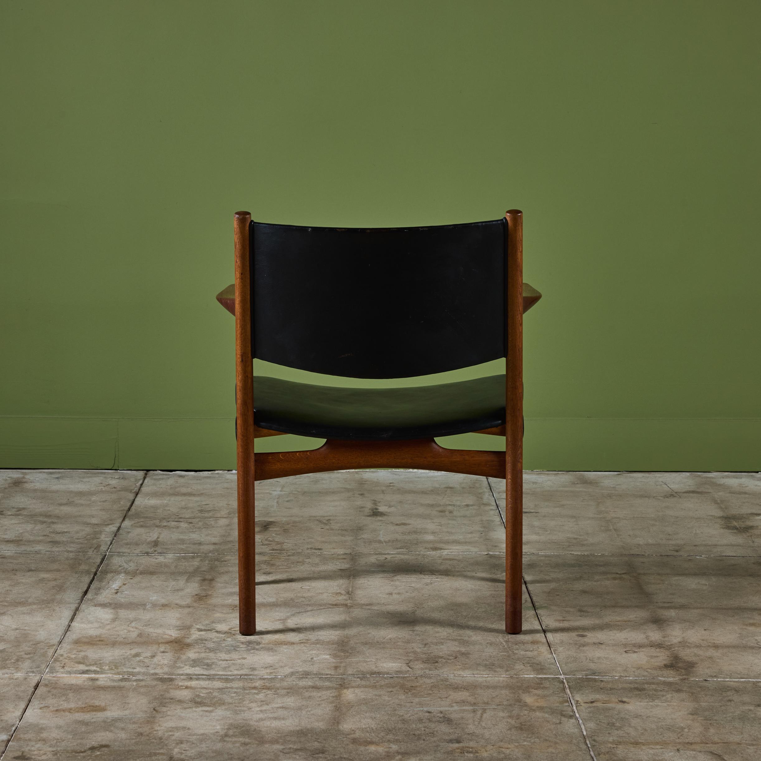 Leather Hans Wegner Armchair for Johannes Hansen For Sale