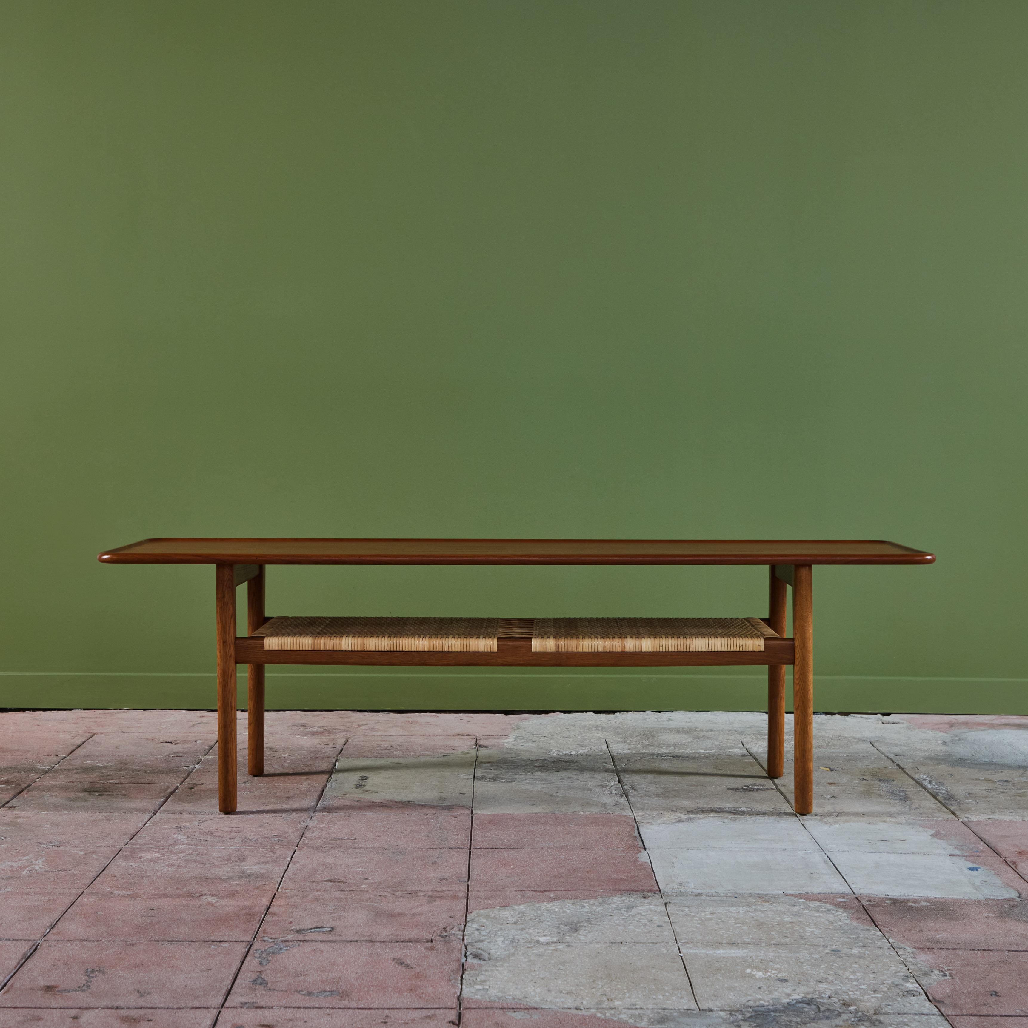 Mid-Century Modern Hans Wegner AT-10 Coffee Table with Cane Shelf for Andreas Tuck For Sale