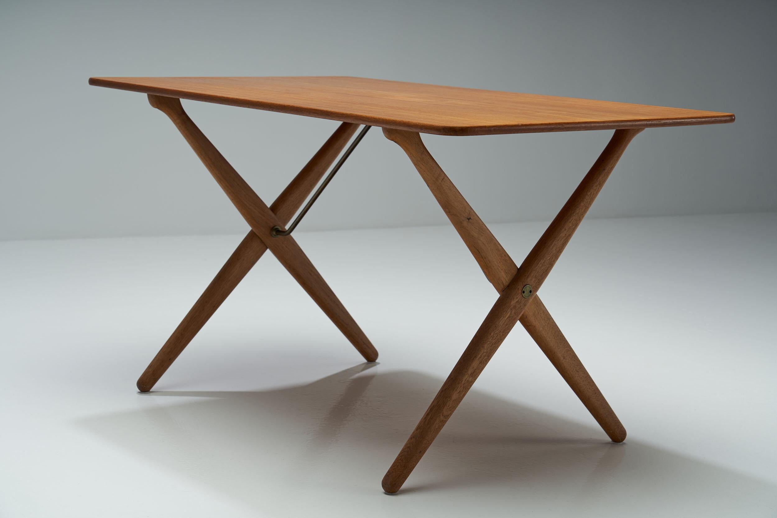 Mid-20th Century Hans Wegner 'AT 308' Oak Coffee Table with Cross-Leg Frame, Denmark, 1950s