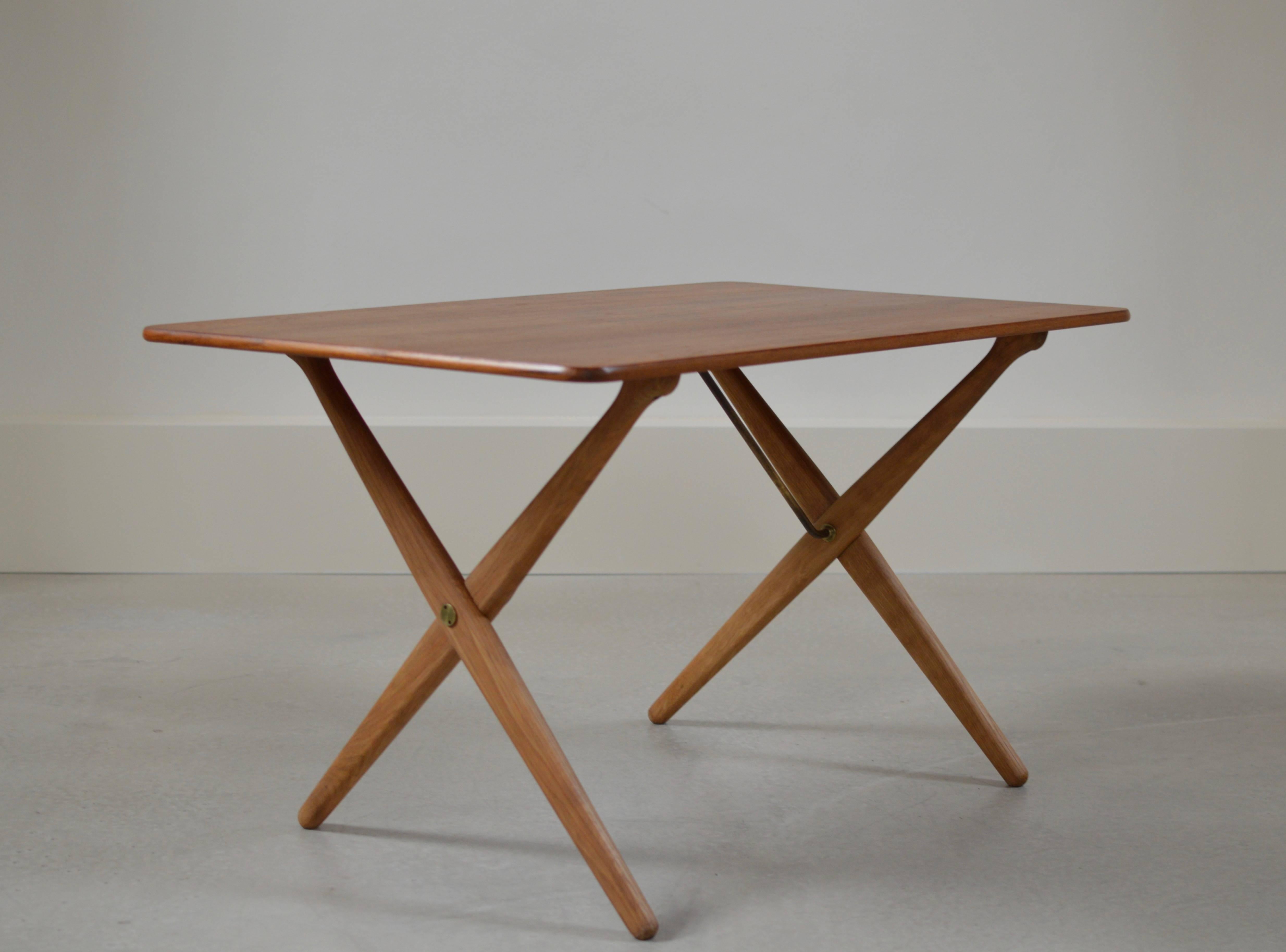 Scandinavian Modern Hans Wegner AT 308 Table with Brass Stretchers by Andreas Tuck