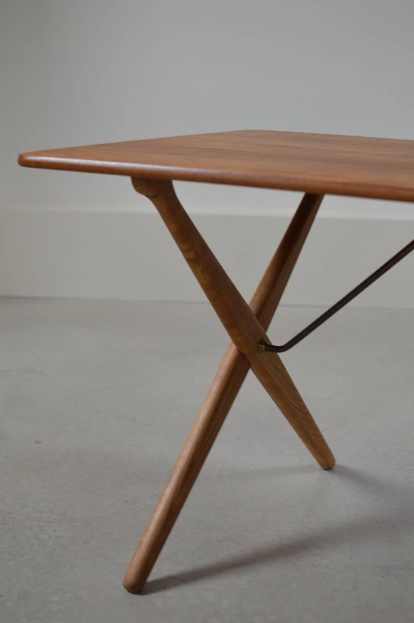 Danish Hans Wegner AT 308 Table with Brass Stretchers by Andreas Tuck