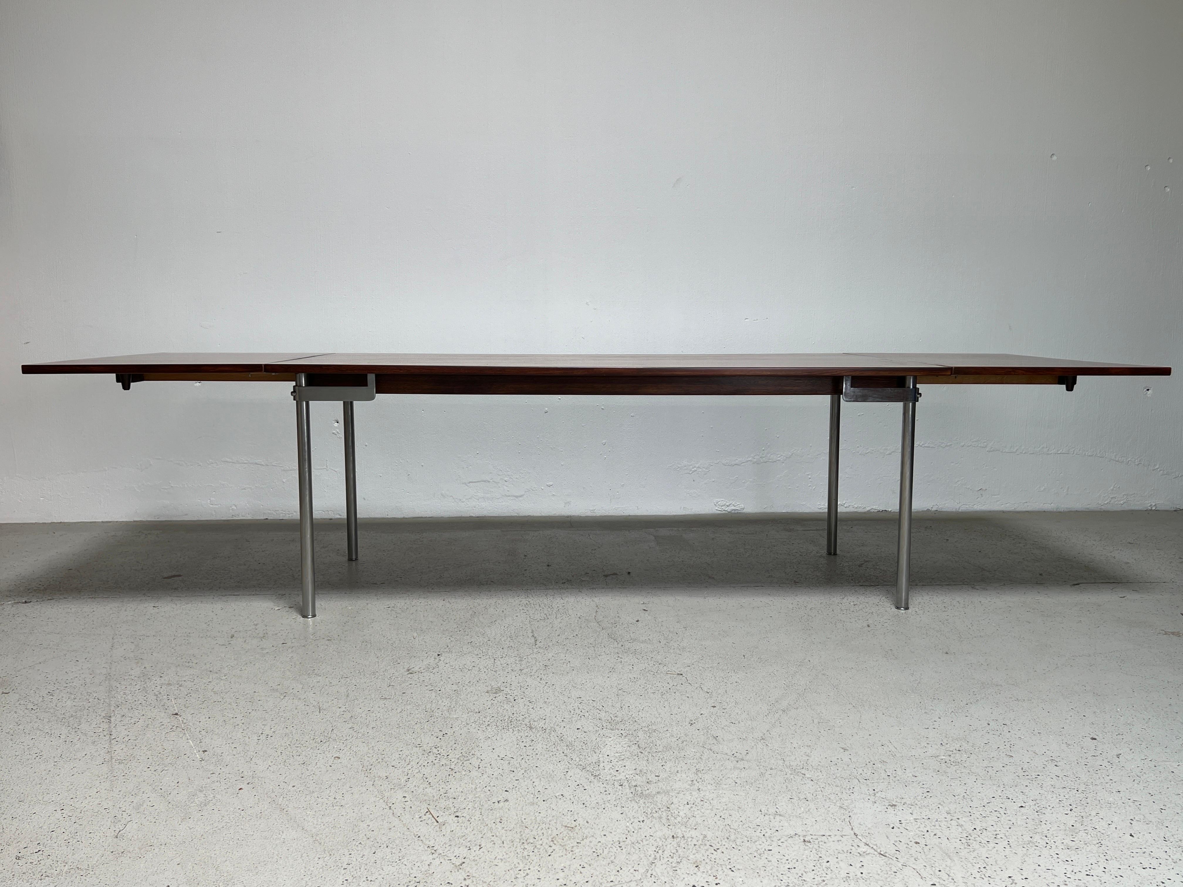 Hans Wegner AT-319 Rosewood & Steel Drop Leaf Dining Table for Andreas Tuck For Sale 6