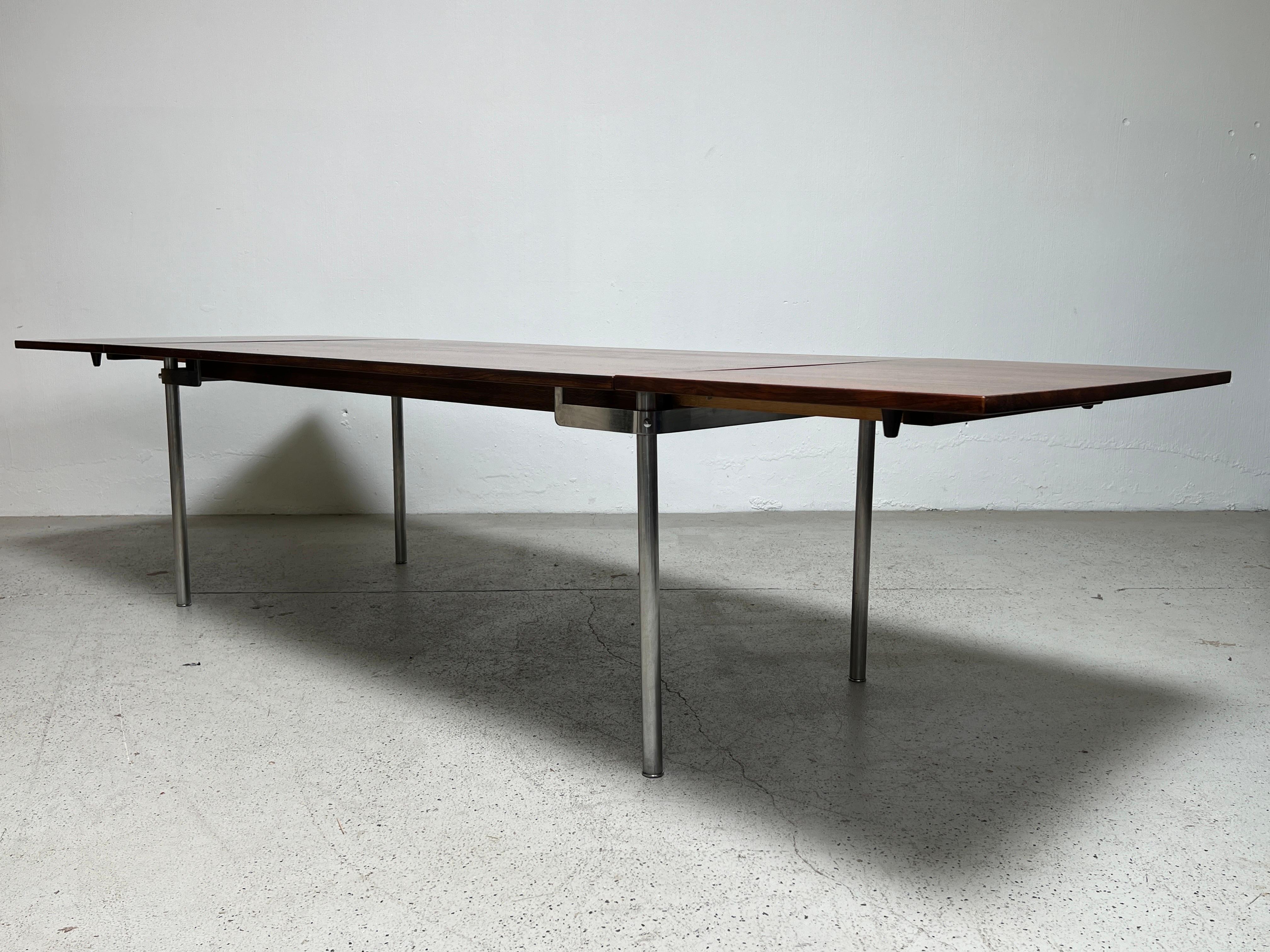 Table de salle à manger à abattant en bois de rose et acier AT-319 de Hans Wegner pour Andreas Tuck en vente 11