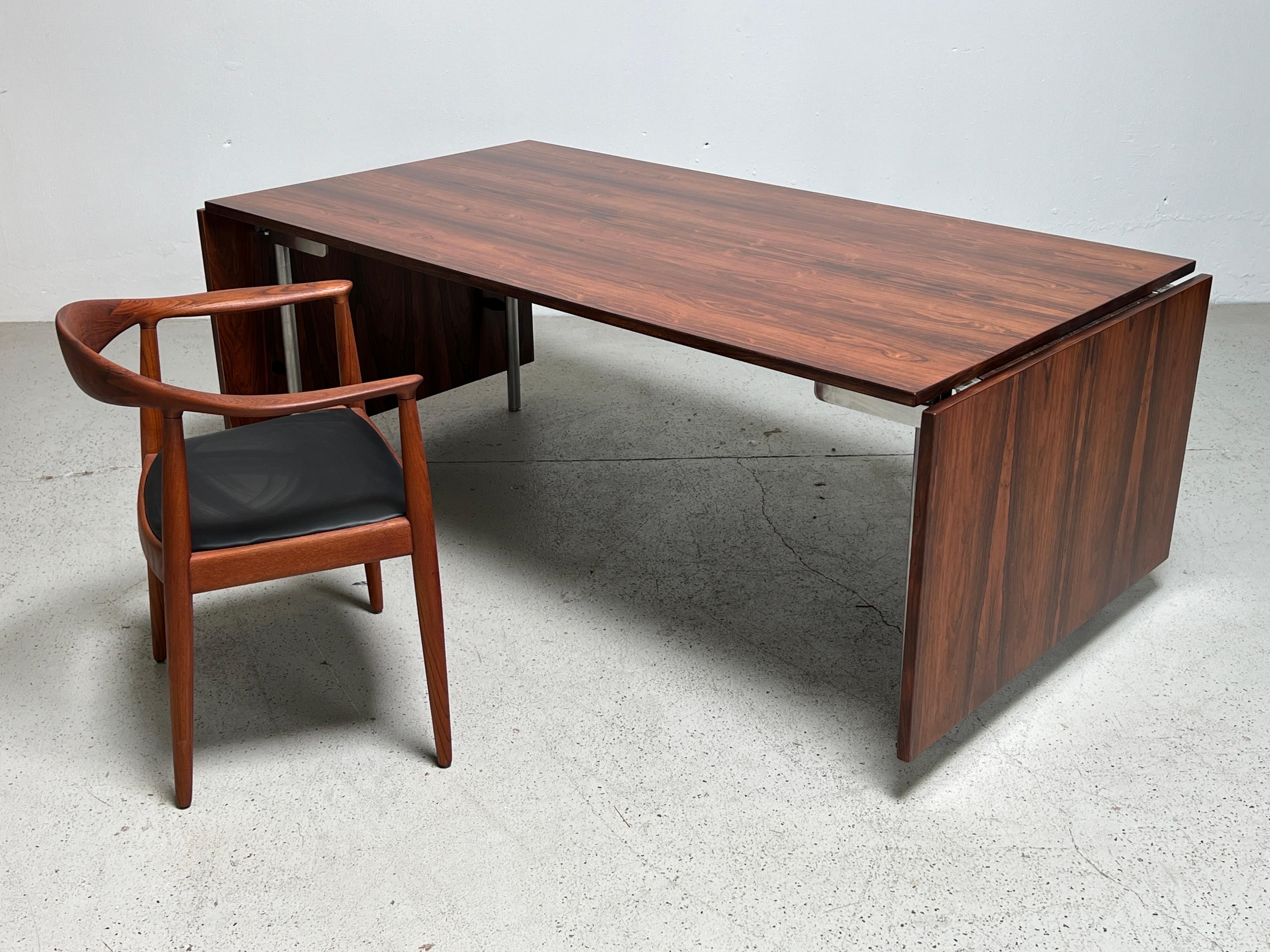 Table de salle à manger à abattant en bois de rose et acier AT-319 de Hans Wegner pour Andreas Tuck en vente 14