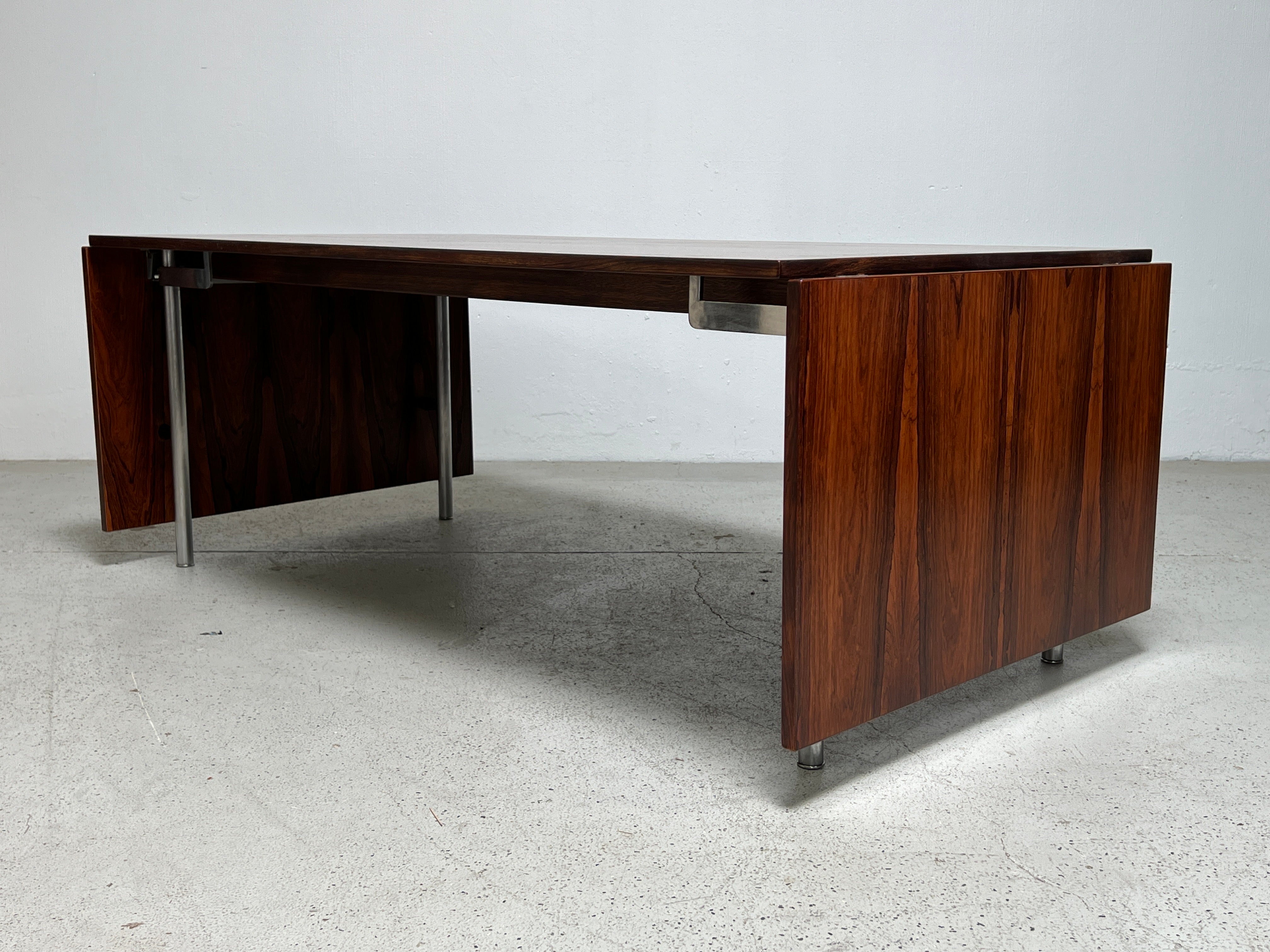 Hans Wegner AT-319 Rosewood & Steel Drop Leaf Dining Table for Andreas Tuck In Good Condition For Sale In Dallas, TX