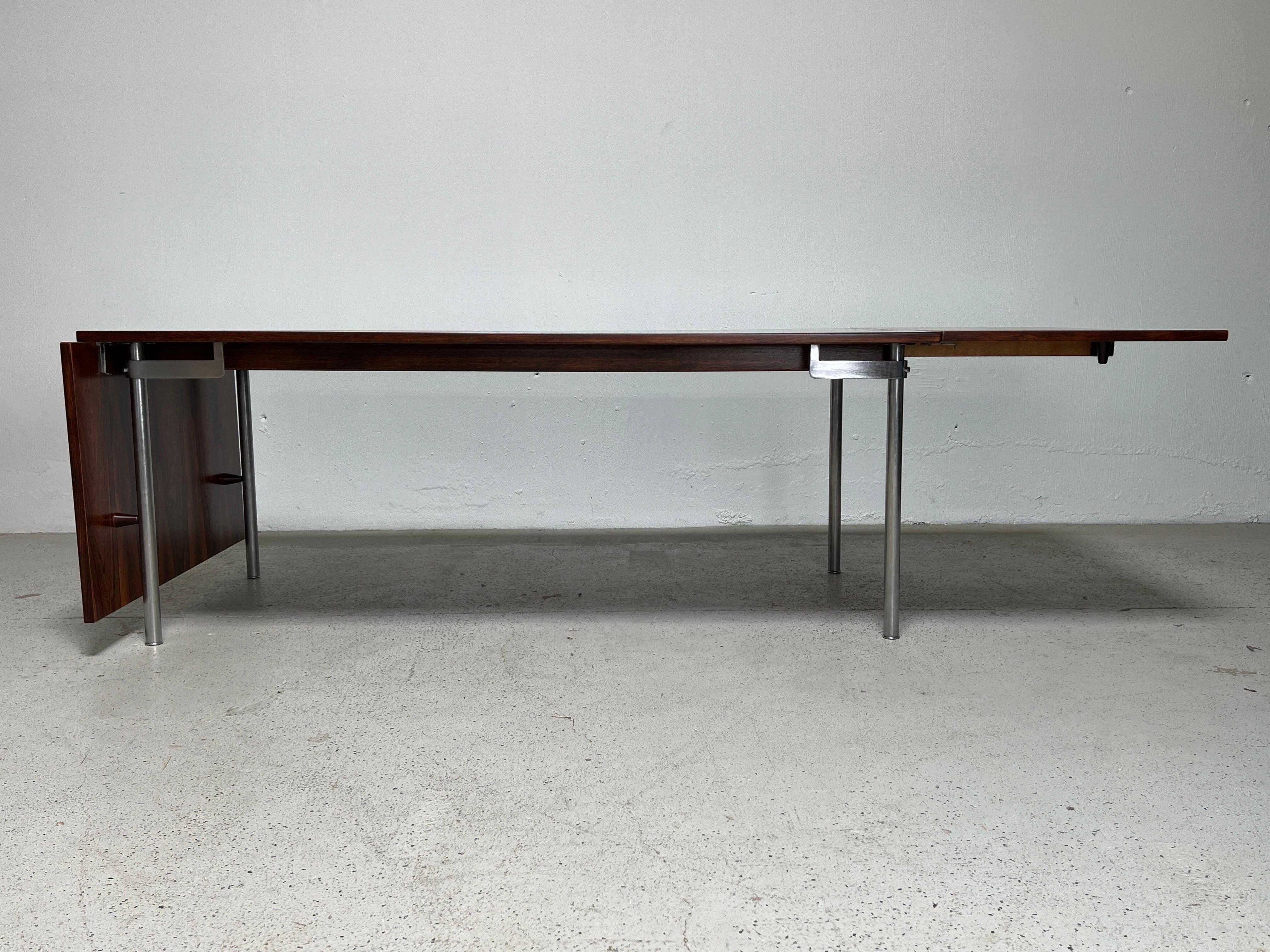 Hans Wegner AT-319 Rosewood & Steel Drop Leaf Dining Table for Andreas Tuck For Sale 3