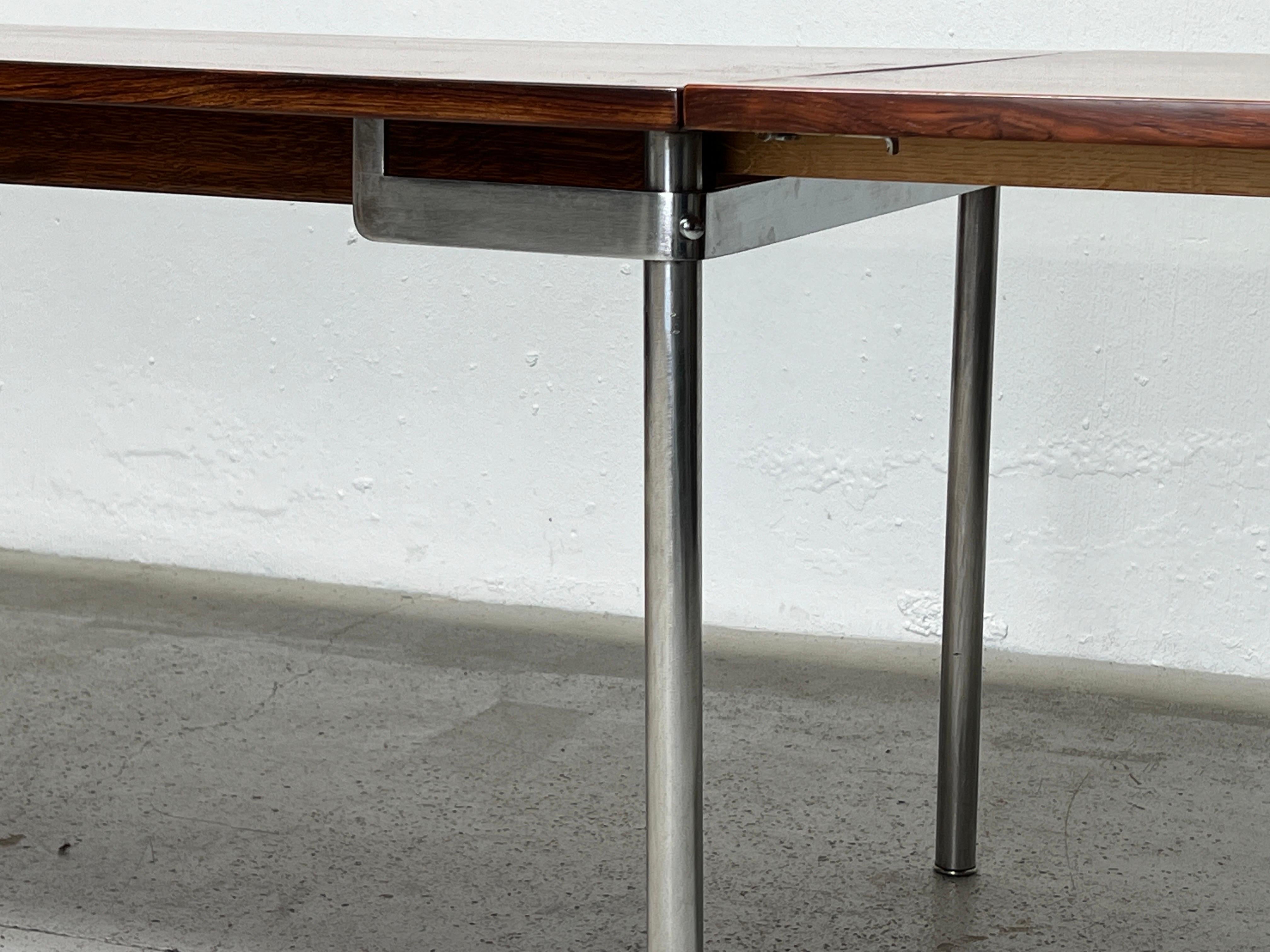Hans Wegner AT-319 Rosewood & Steel Drop Leaf Dining Table for Andreas Tuck For Sale 4