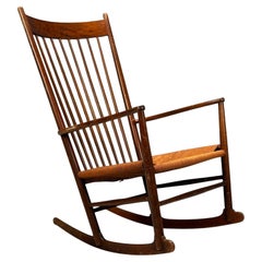 Hans Wegner, Beech, Danish Cord, J16 Rocking Chair, Denmark, 1950s