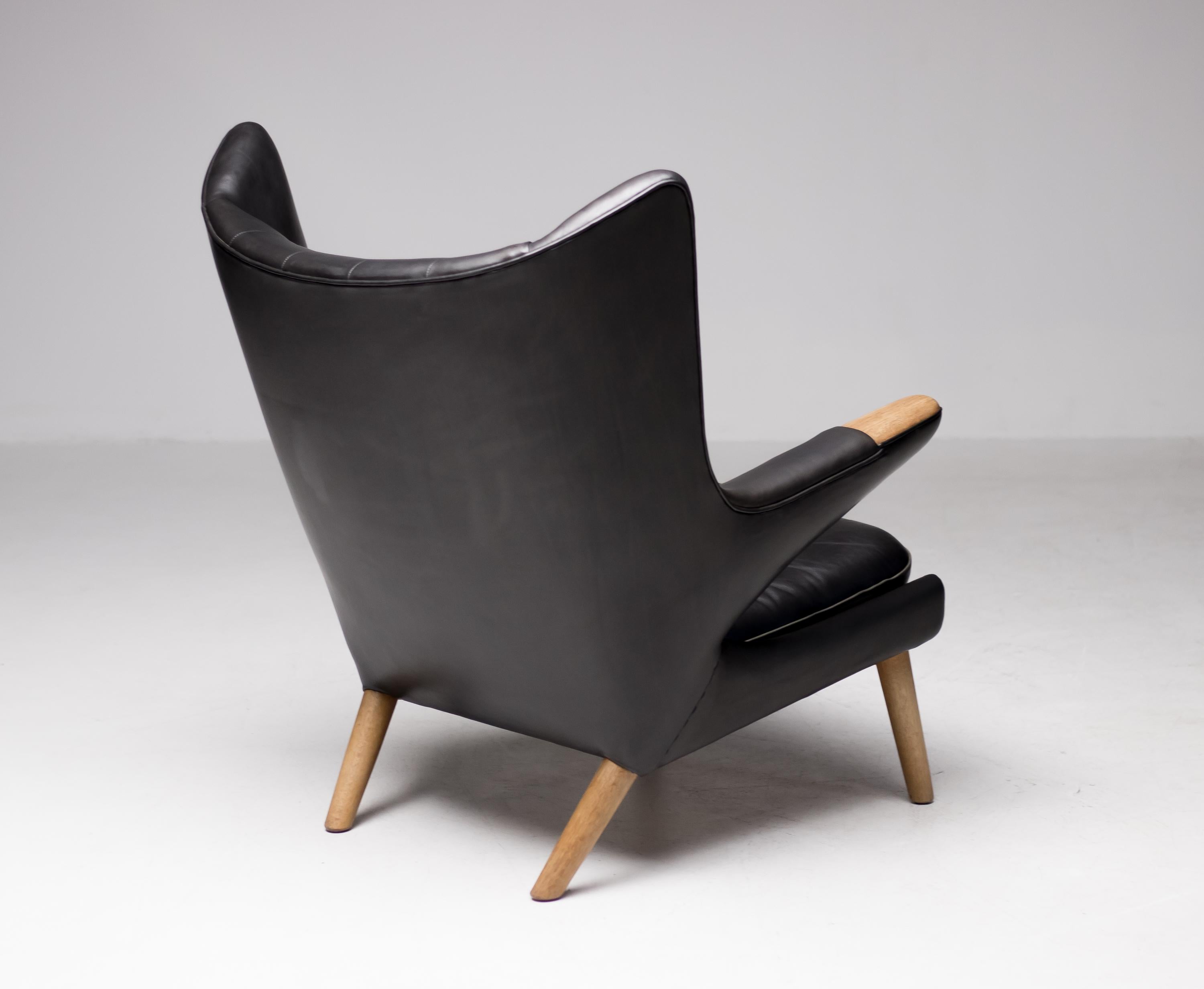 Hans Wegner Black Leather Pair of Papa Bear Chairs with Ottoman for A.P. Stolen 5