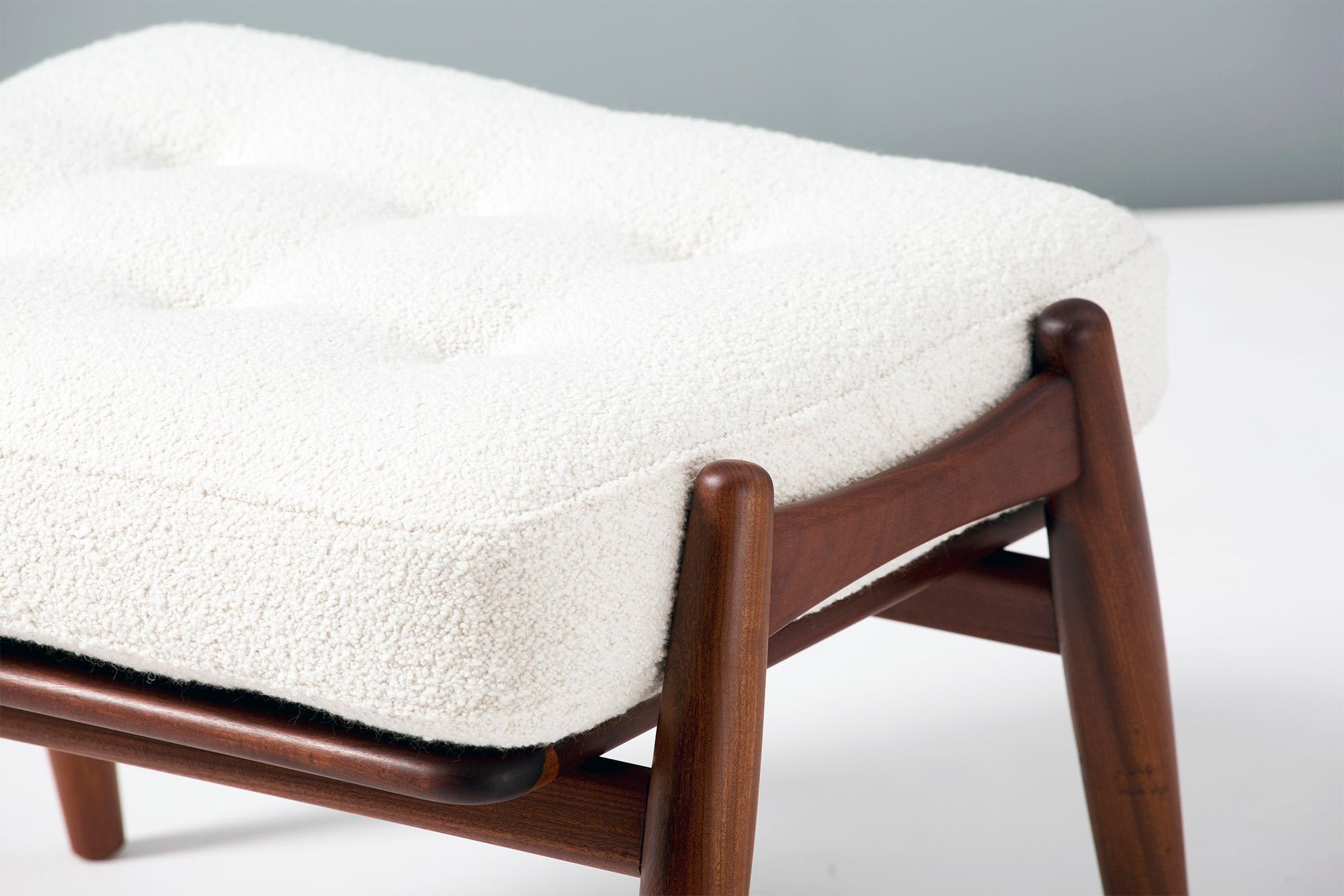 Hans Wegner Boucle Ottoman, Afromosia Teak In Excellent Condition In London, England