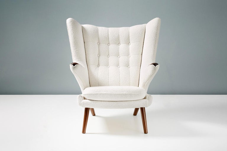 Danish Hans Wegner Boucle Papa Bear Chair and Ottoman For Sale