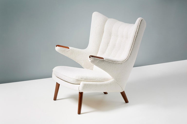 Fabric Hans Wegner Boucle Papa Bear Chair and Ottoman For Sale