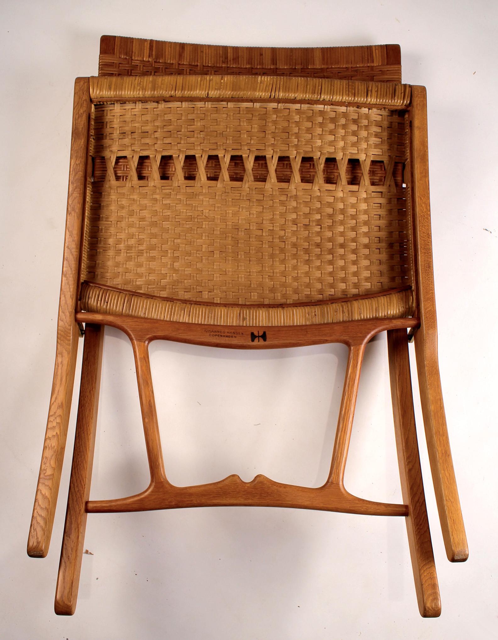 Danish Hans Wegner Cane and Oak Folding Chairs for Johannes Hansen of Denmark