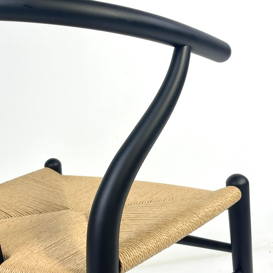 Hans Wegner Carl Hansen Black Wood wishbone Woven Natural Papercord CH24 Chair im Angebot 6