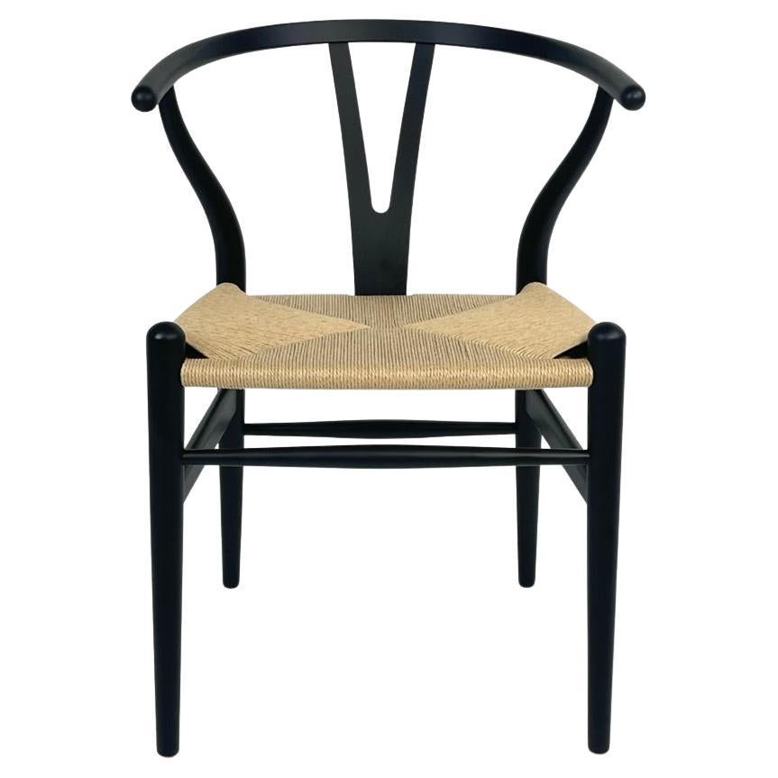 Hans Wegner Carl Hansen Black Wood wishbone Woven Natural Papercord CH24 Chair