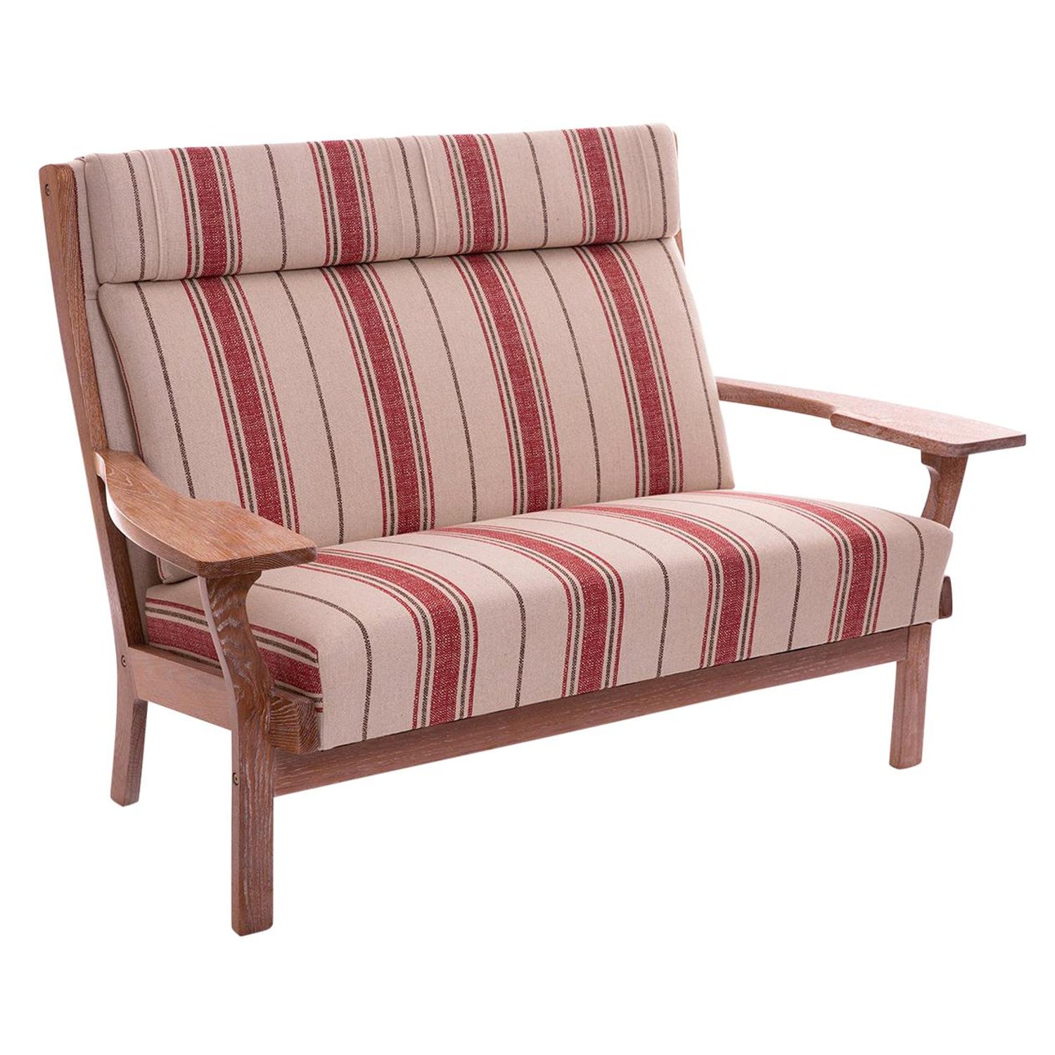 Hans Wegner Cerused Oak Paddle Arm Sofa With Red Striped