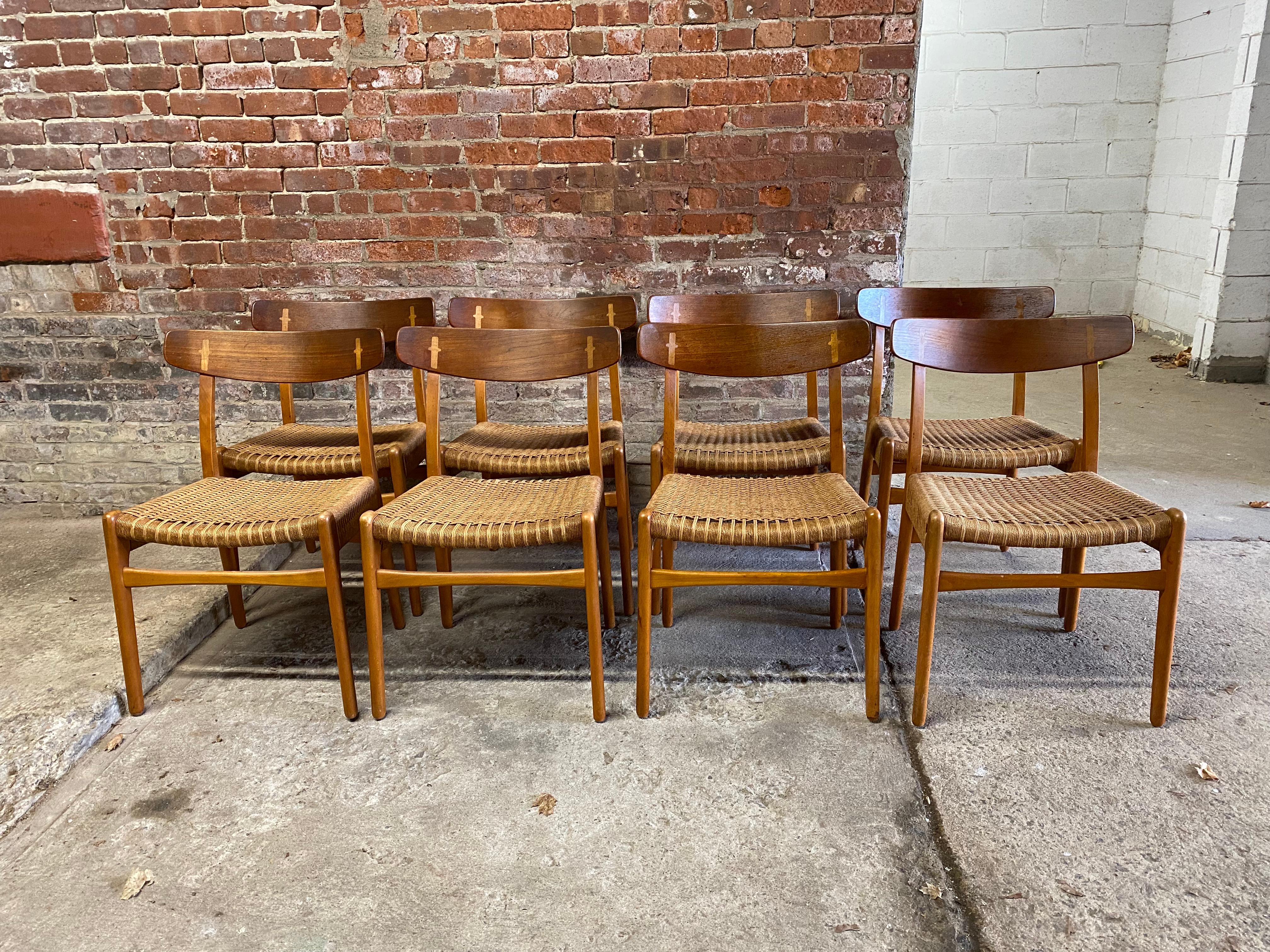 Scandinavian Modern Hans Wegner CH-23 Teak and Beech Dining Chairs, Set of 8