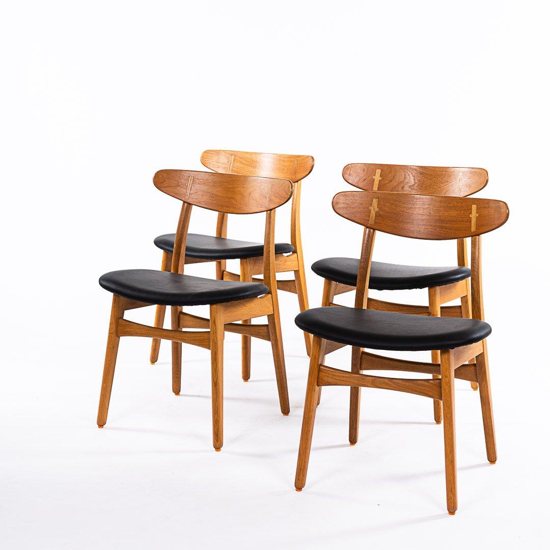 Danish Hans Wegner CH 30 Chairs in Teak, Oak and Leather, Denmark 1950s, Set of 6