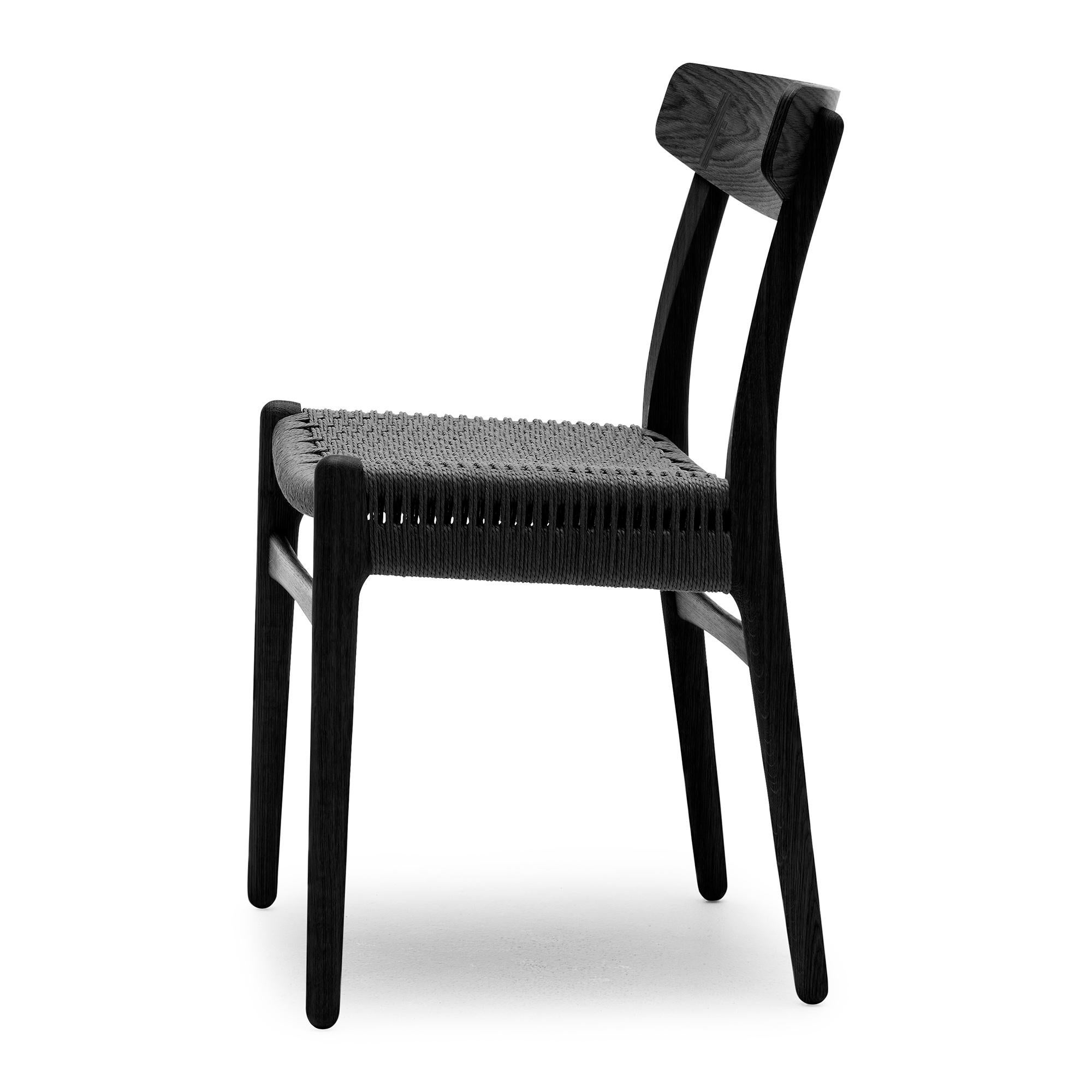 Mid-Century moderno Sedia Hansen 'CH23' in Oak nero e corda di carta nera per Carl Hansen & Son in vendita