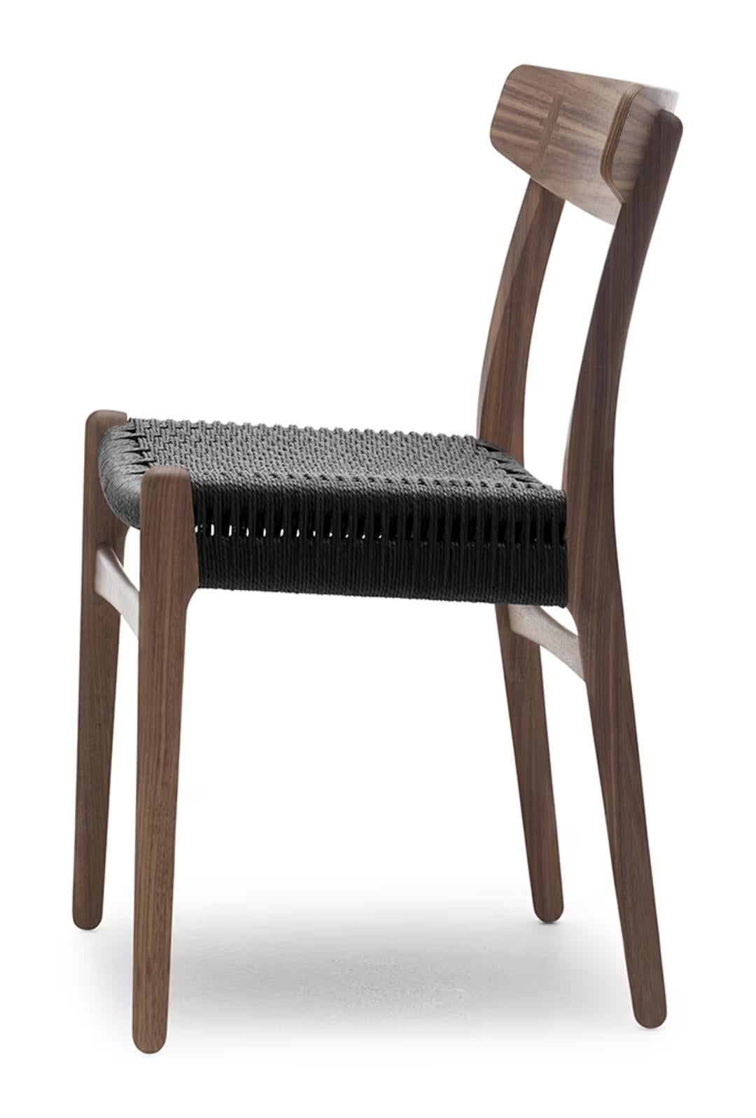 Mid-Century moderno Sedia Hansen 'CH23' in olio di noce e corda di carta nera per Carl Hansen & Son in vendita