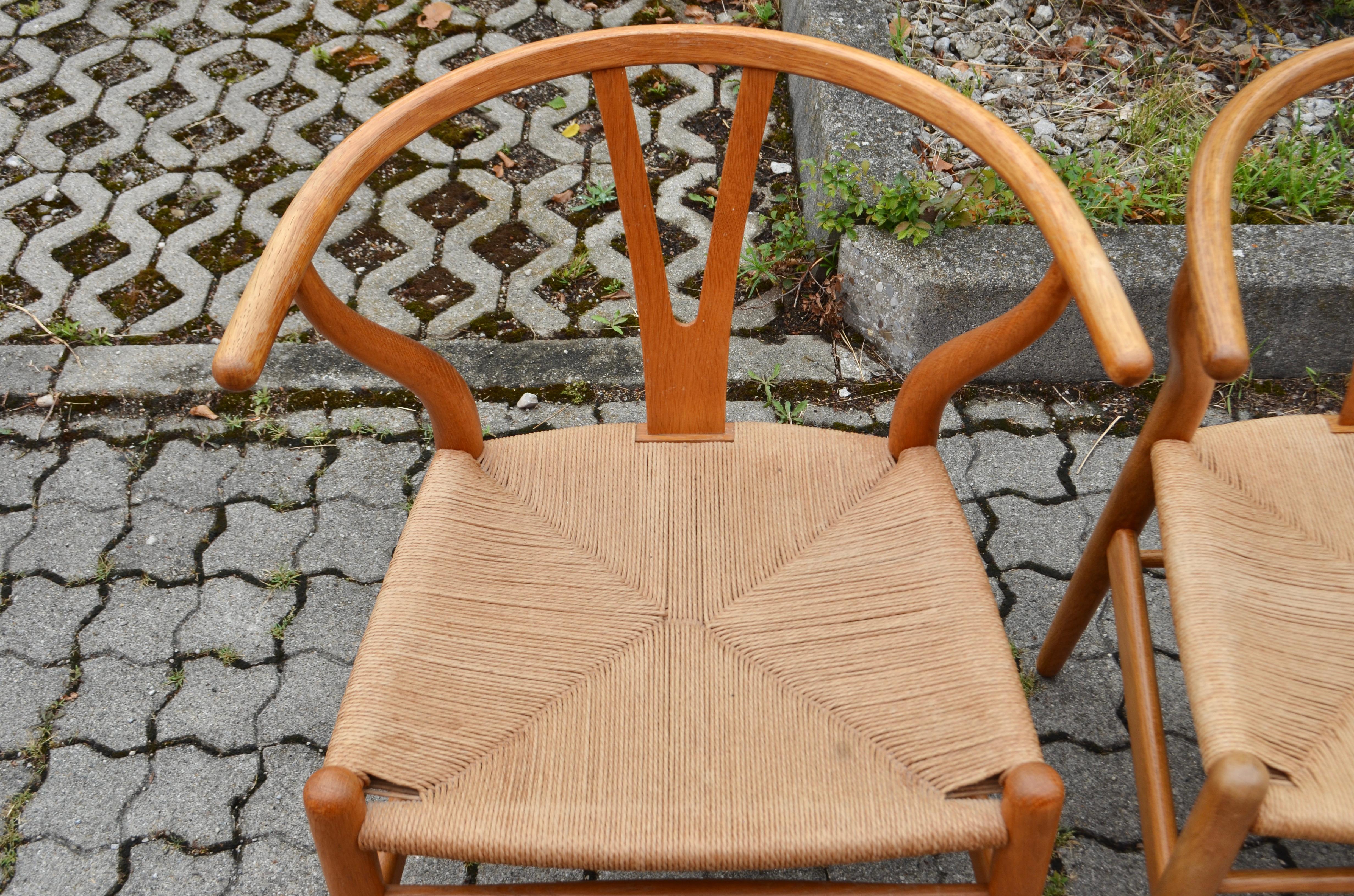 Hans Wegner CH24 chaise en chêne vintage Wishbone Y pour Carl Hansen lot de 4 en vente 3