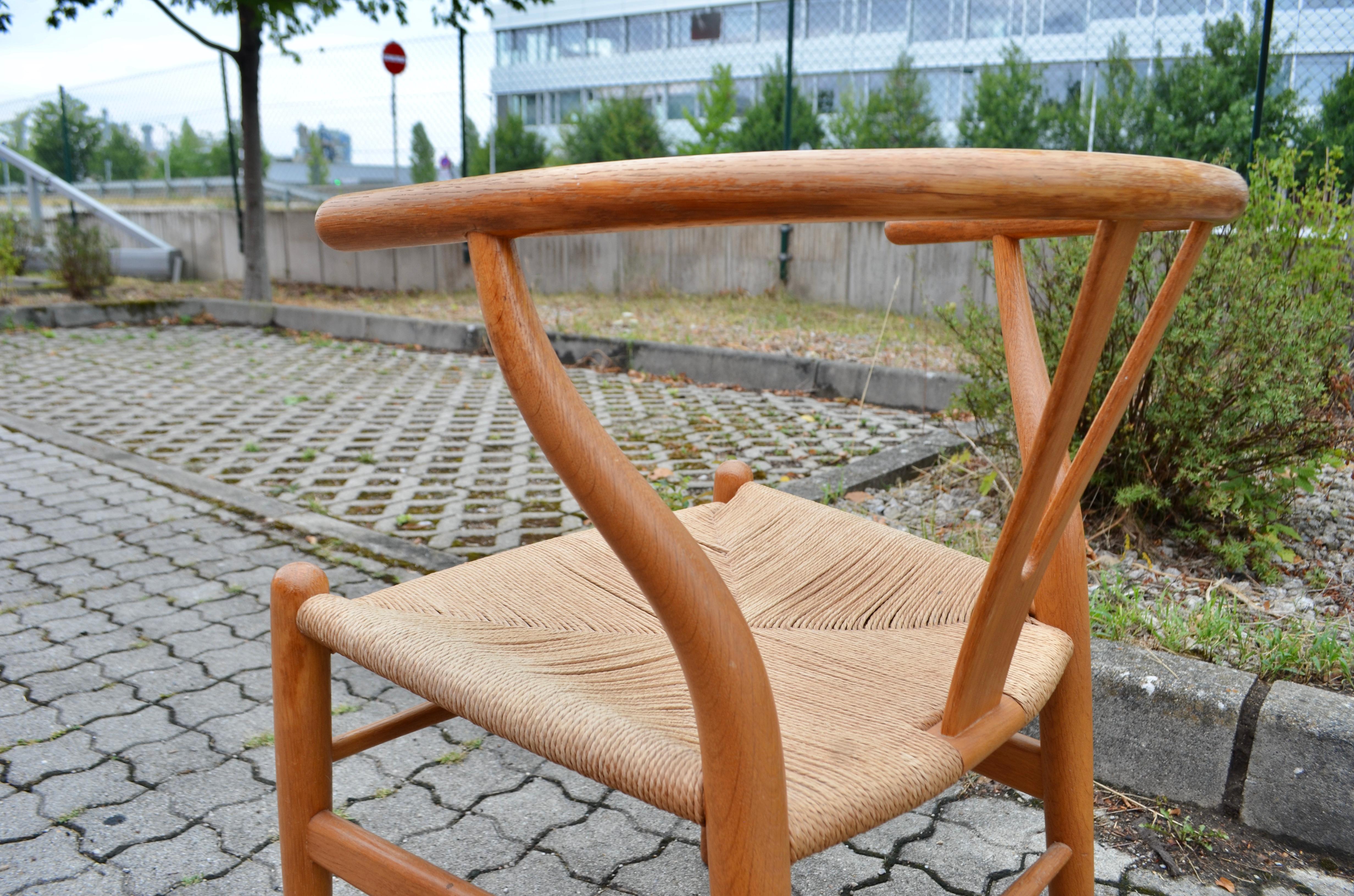 Hans Wegner CH24 chaise en chêne vintage Wishbone Y pour Carl Hansen lot de 4 en vente 12