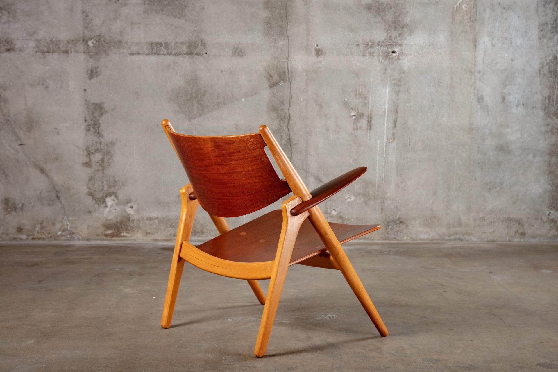 Hans Wegner CH28 Wood Armchair In Fair Condition For Sale In Los Angeles, CA