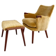 Hans Wegner CH71 Loungesessel und Ottomane:: restauriert in Pierre Frey Teddy Mohair