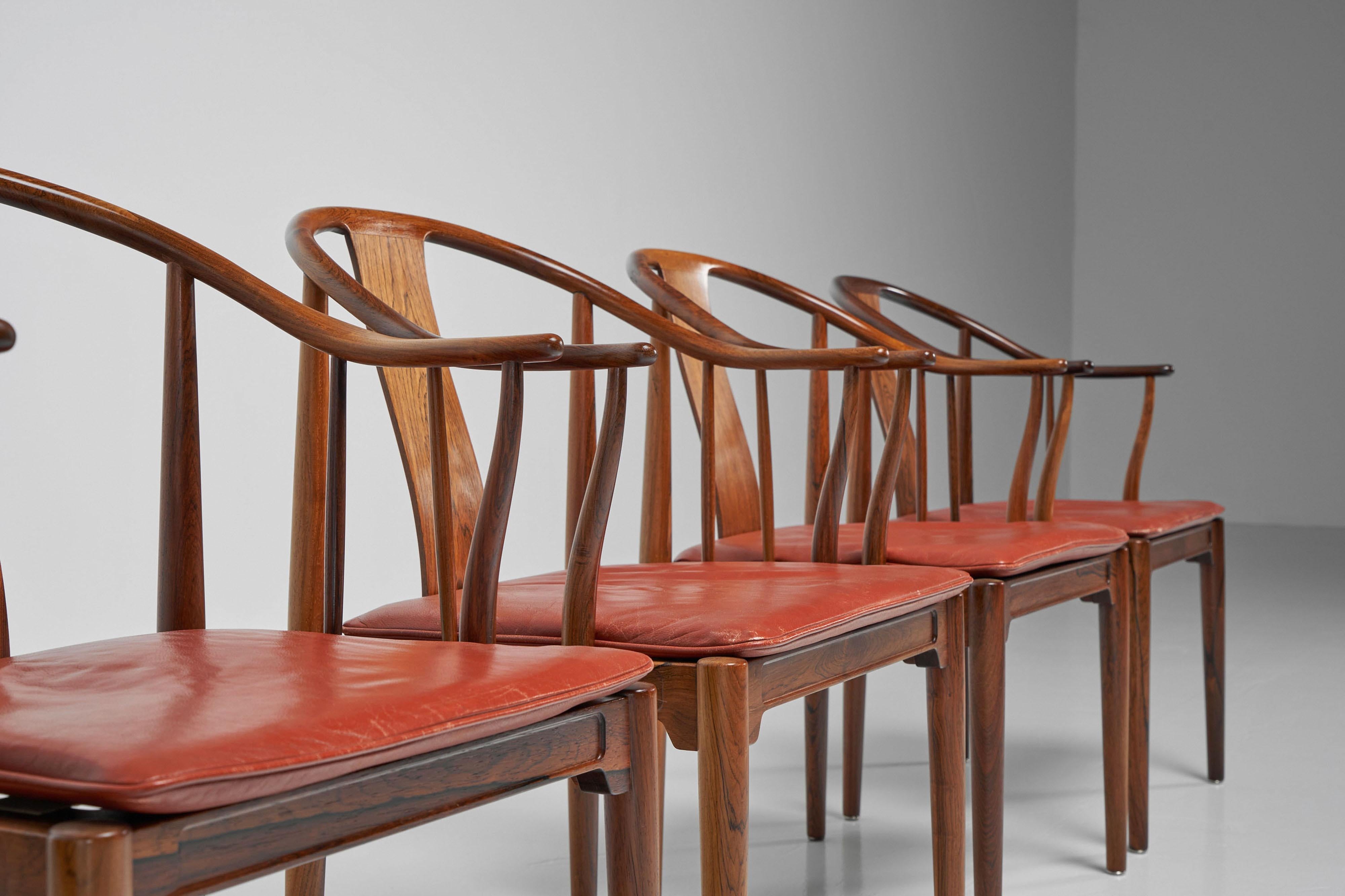 Leather Hans Wegner China chairs by Fritz Hansen Denmark 1967 For Sale