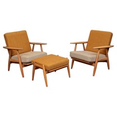 Hans Wegner "Cigar" Lounge Chairs and Ottoman for Getama