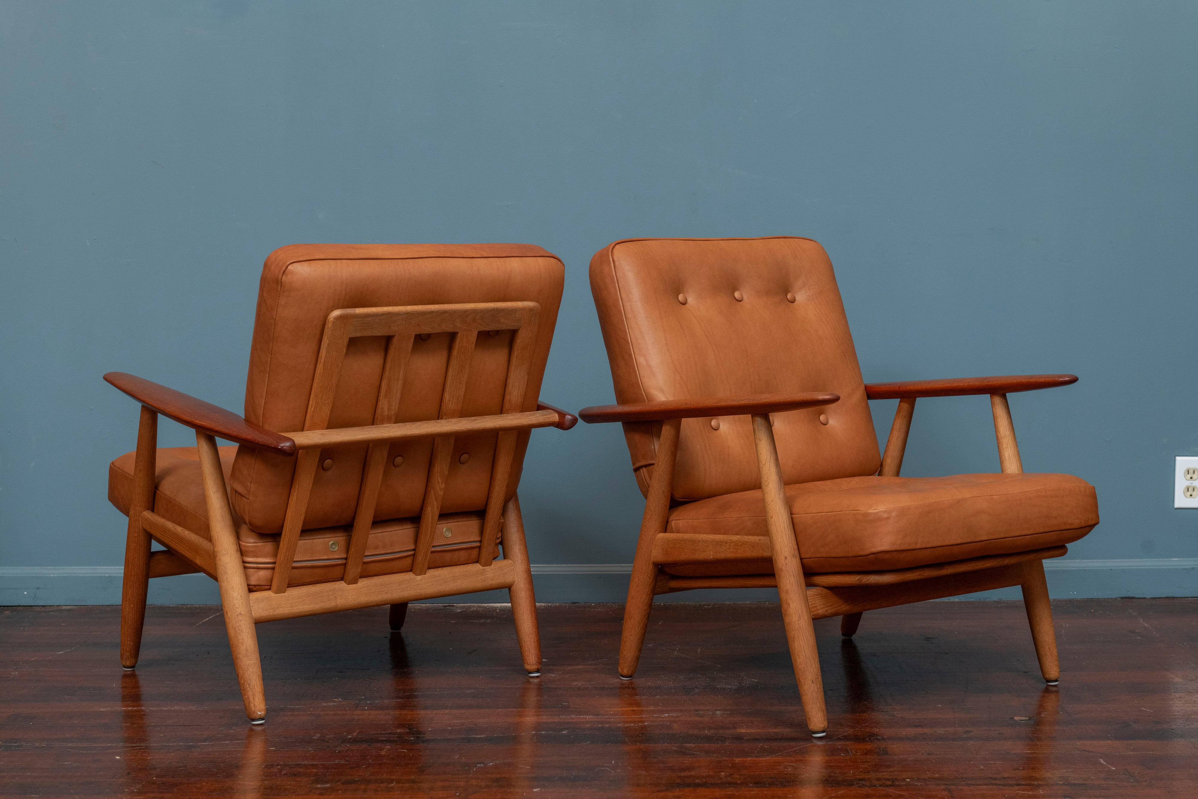 Danish Hans Wegner Cigar Lounge Chairs, Model GE 240 For Sale