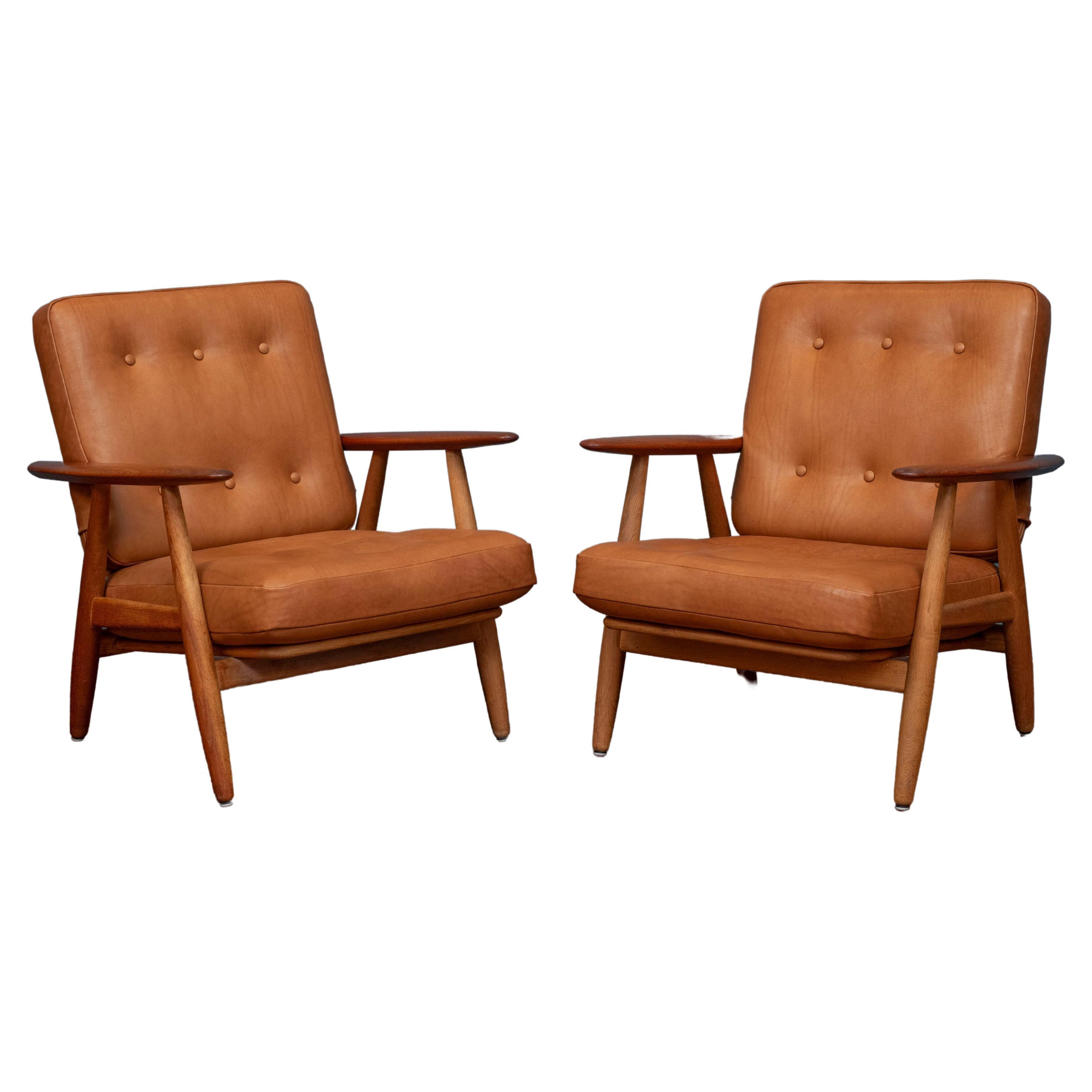 Hans Wegner Cigar Lounge Chairs, Model GE 240 For Sale