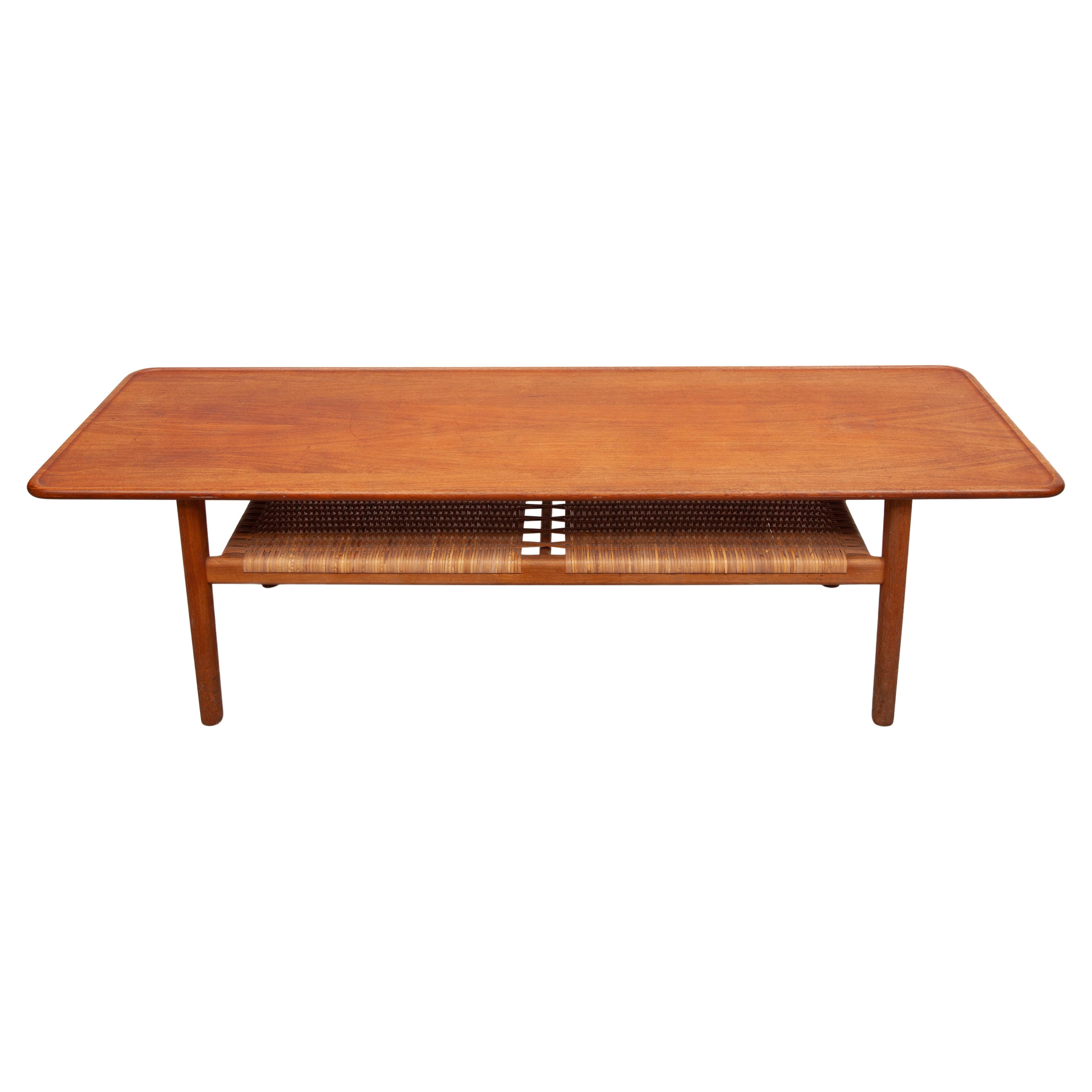 Hans Wegner Coffee Table Model 'AT-10' Teak and Cane, Made in Denmark, 1950s